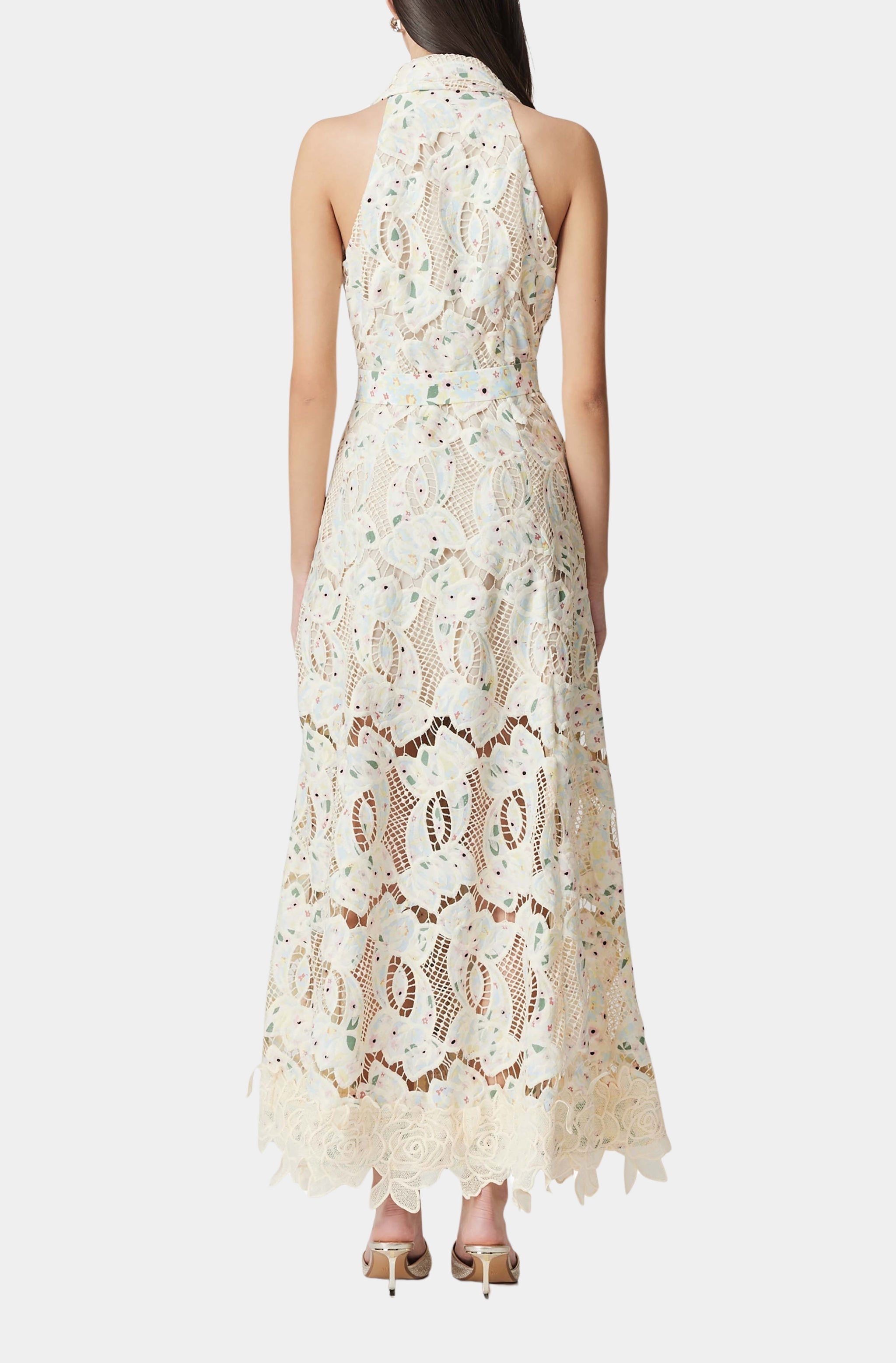 Chloe Sleeveless Hollow Lace Maxi Dress in Beige Avalabel