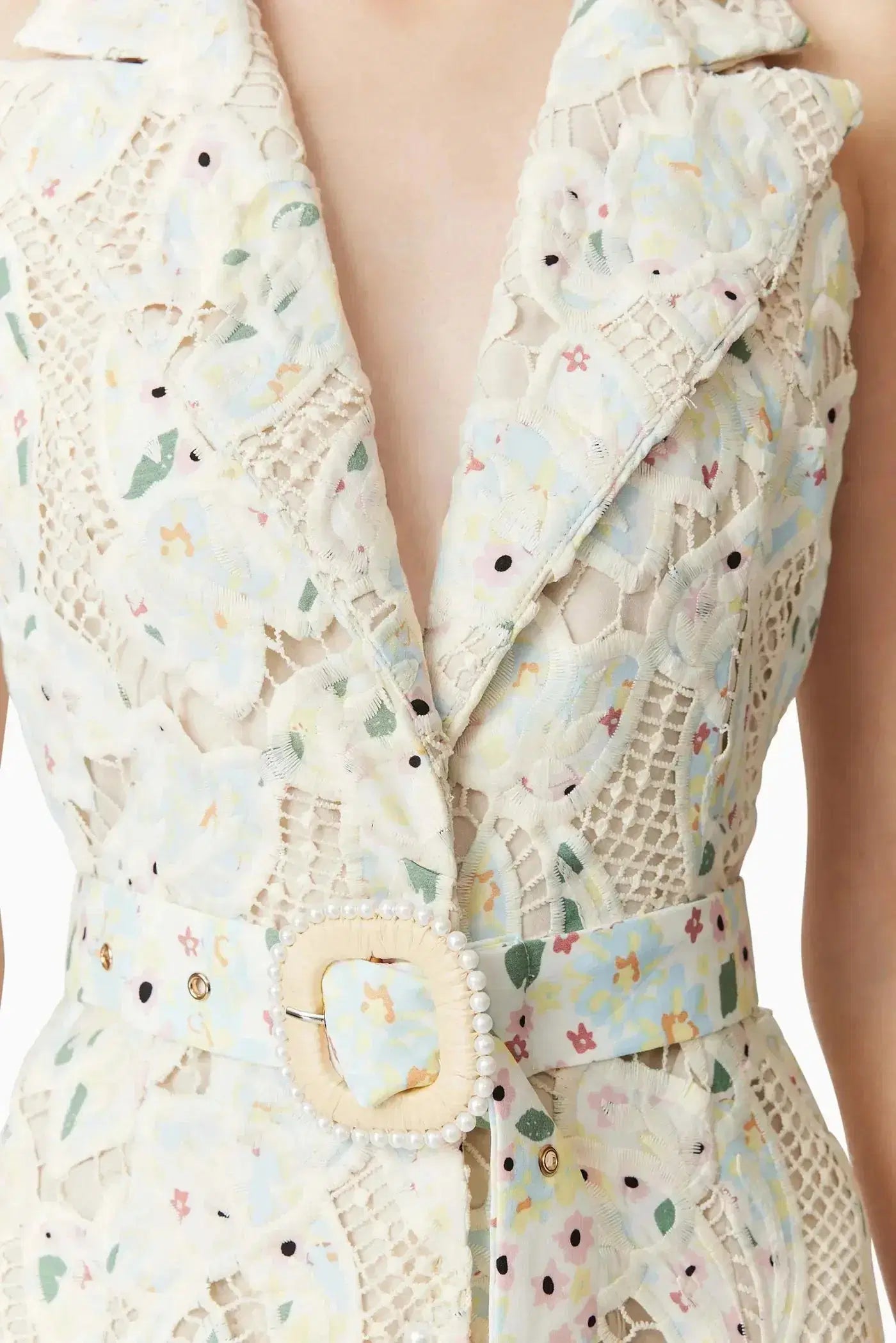 Lisa V-Neck Floral Embroidery Hollow Maxi Dress in Beige Avalabel