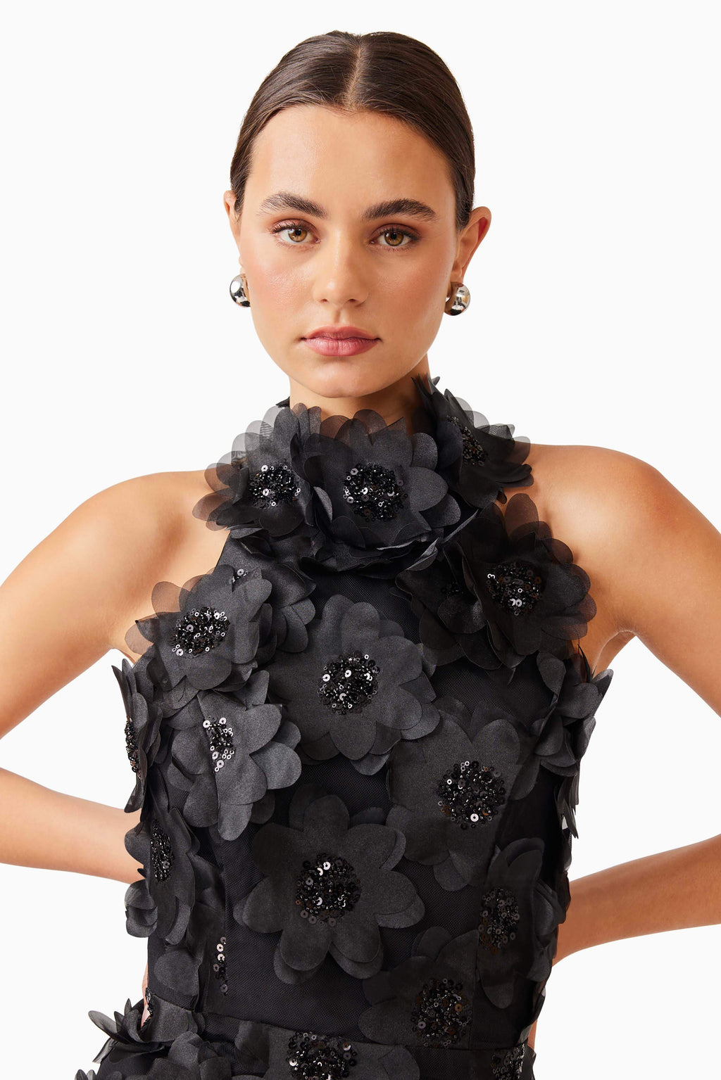 Cherry Blossom Mini Dress in Black Avalabel