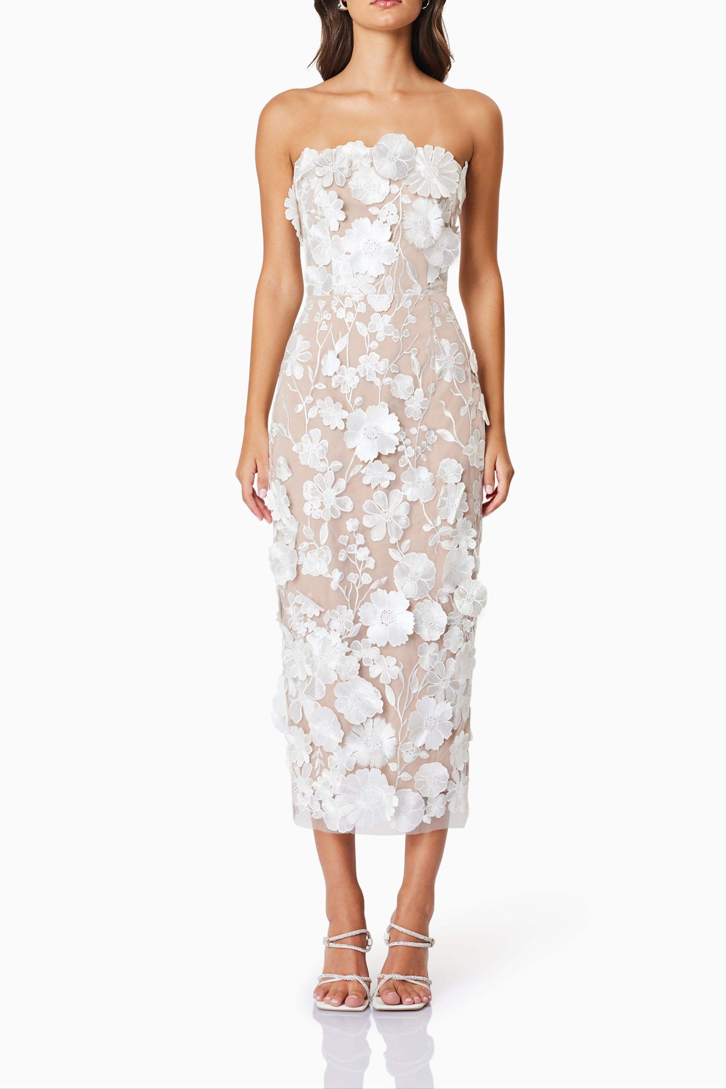Helena Strapless Midi Dress In White Avalabel