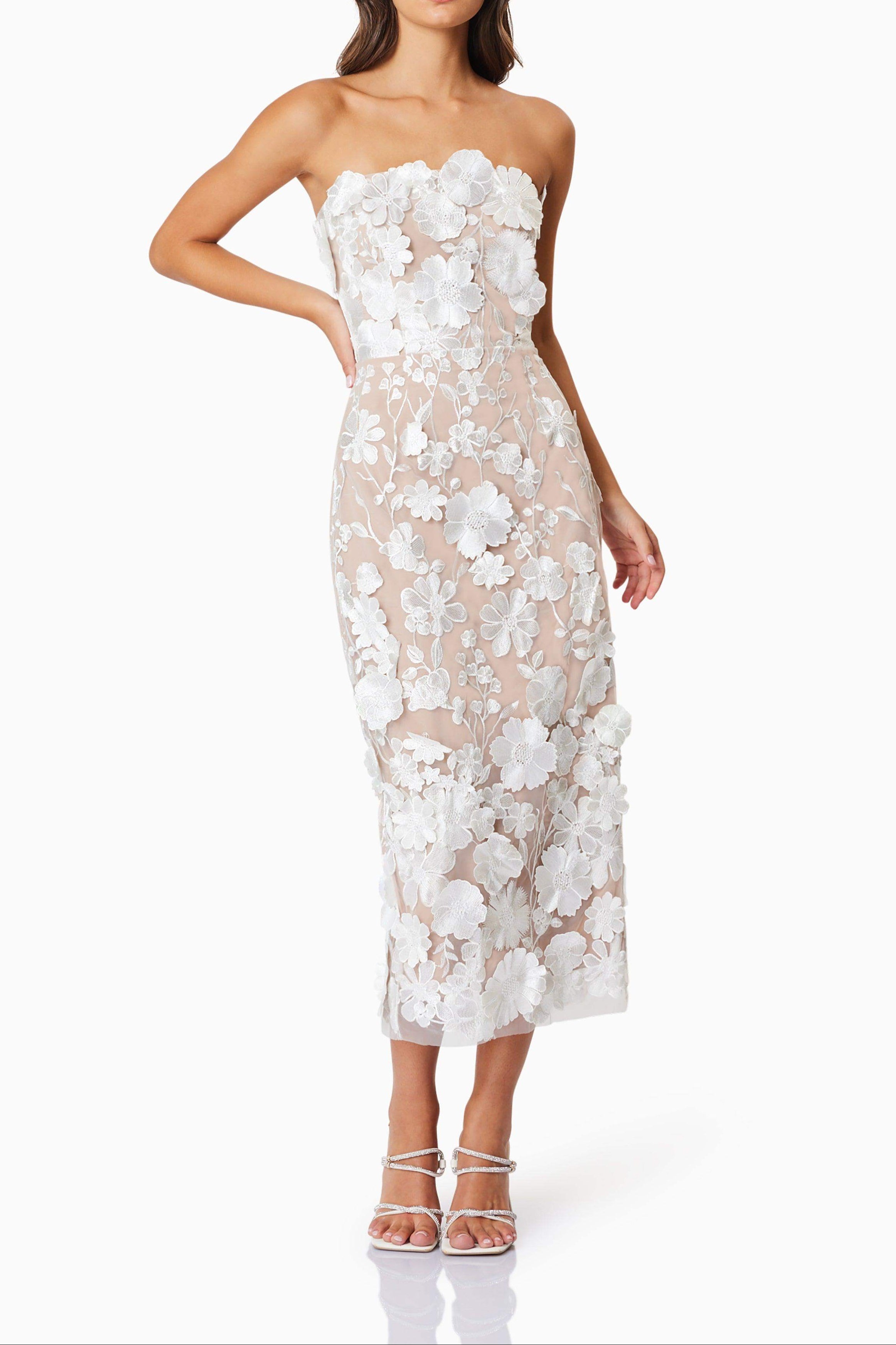 Helena Strapless Midi Dress In White Avalabel