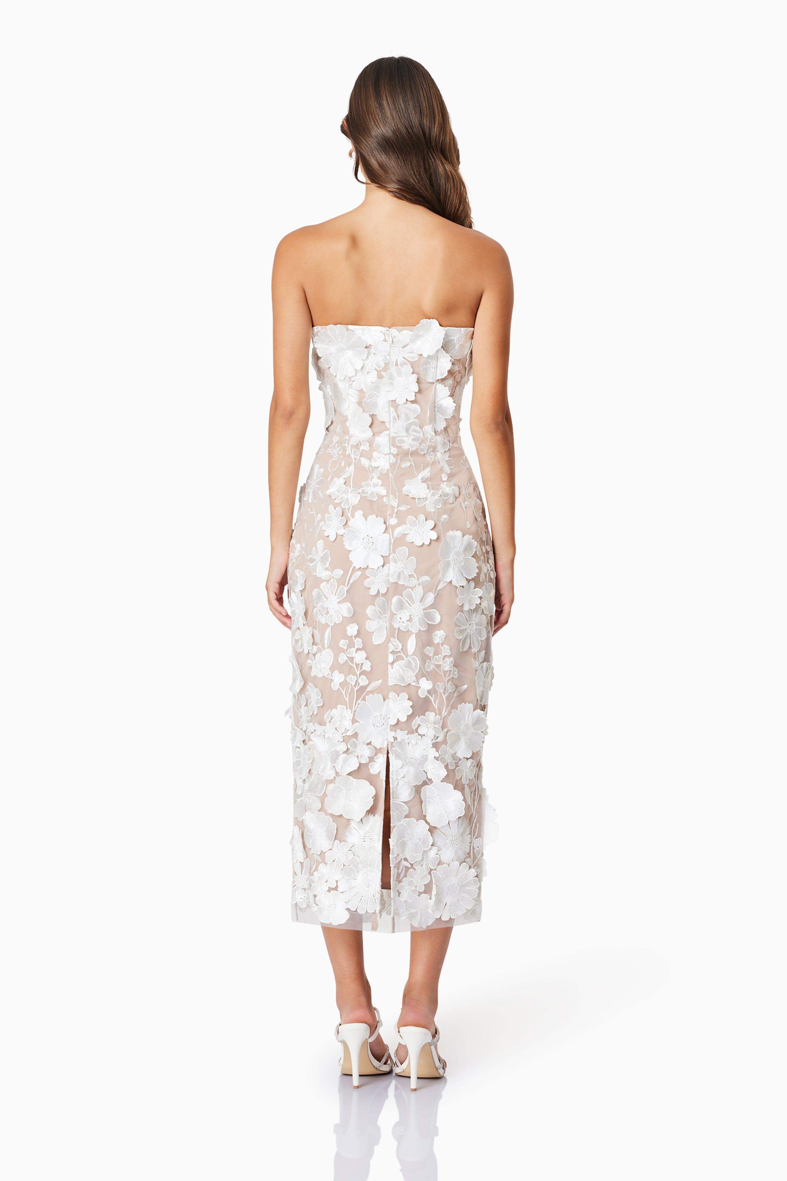 Helena Strapless Midi Dress In White Avalabel