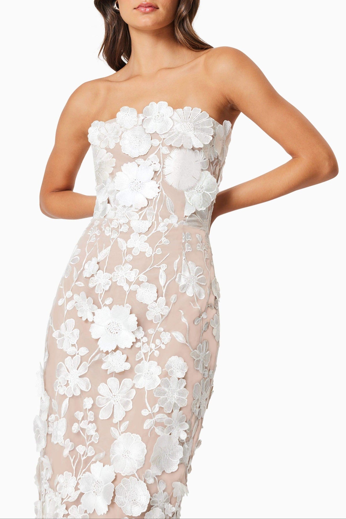 Helena Strapless Midi Dress In White Avalabel