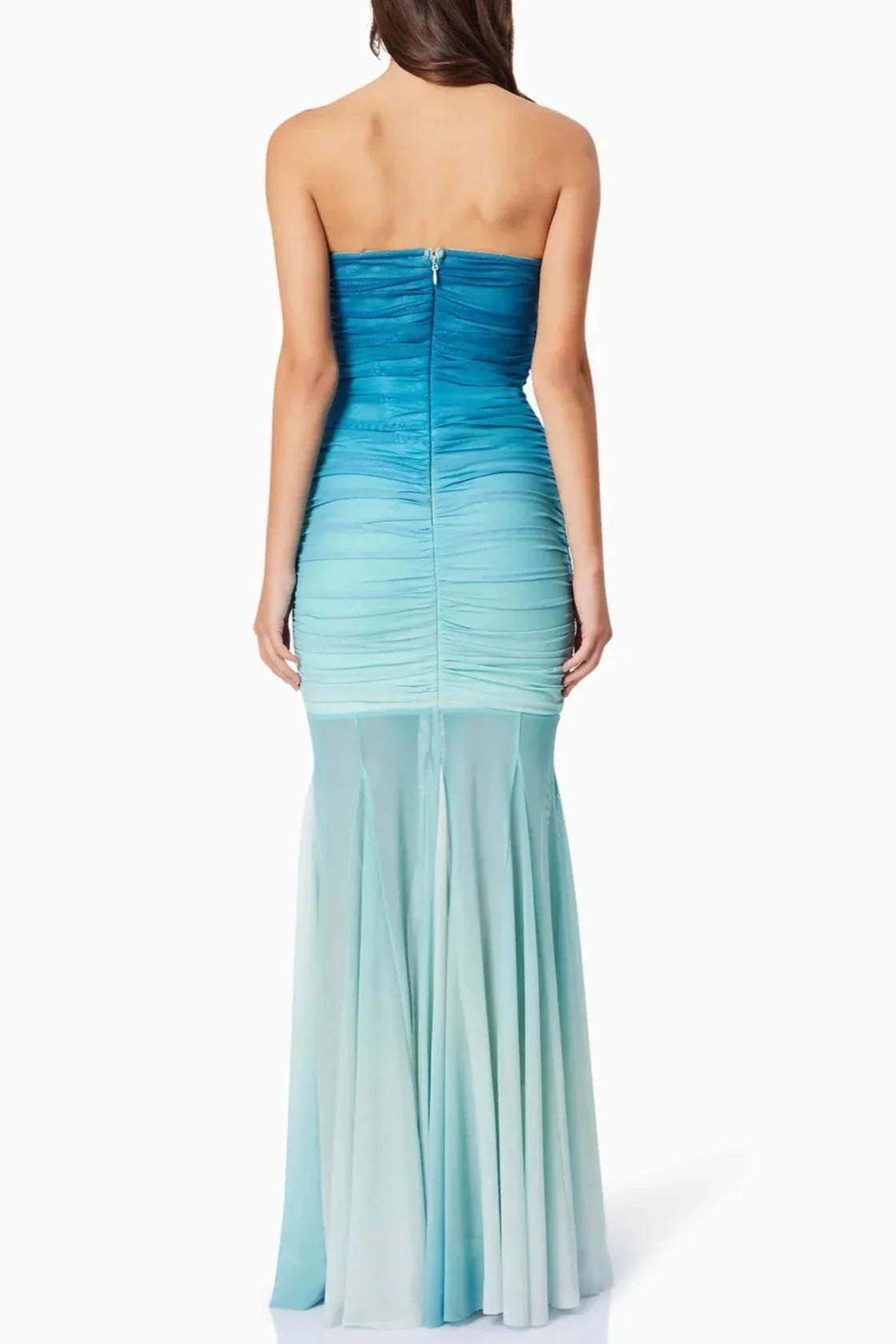 Gradient Mesh Splicing Bodycon Strapless Maxi Dress In Blue Avalabel