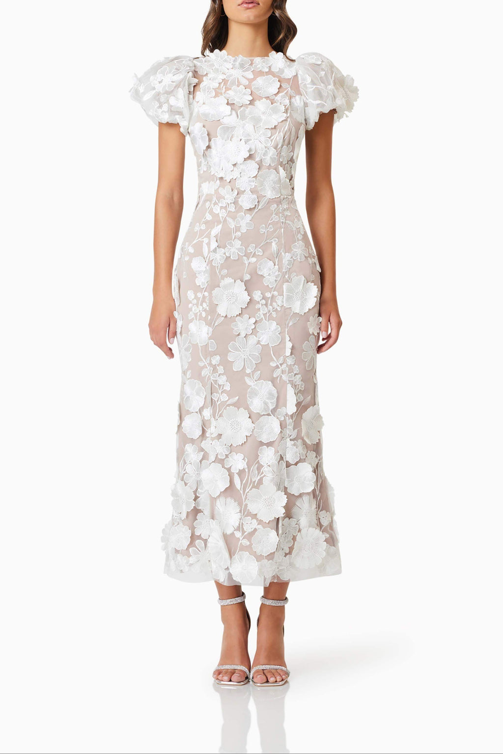 Astraea 3D Lace Maxi Dress In White Avalabel