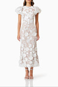 Astraea 3D Lace Maxi Dress In White Avalabel