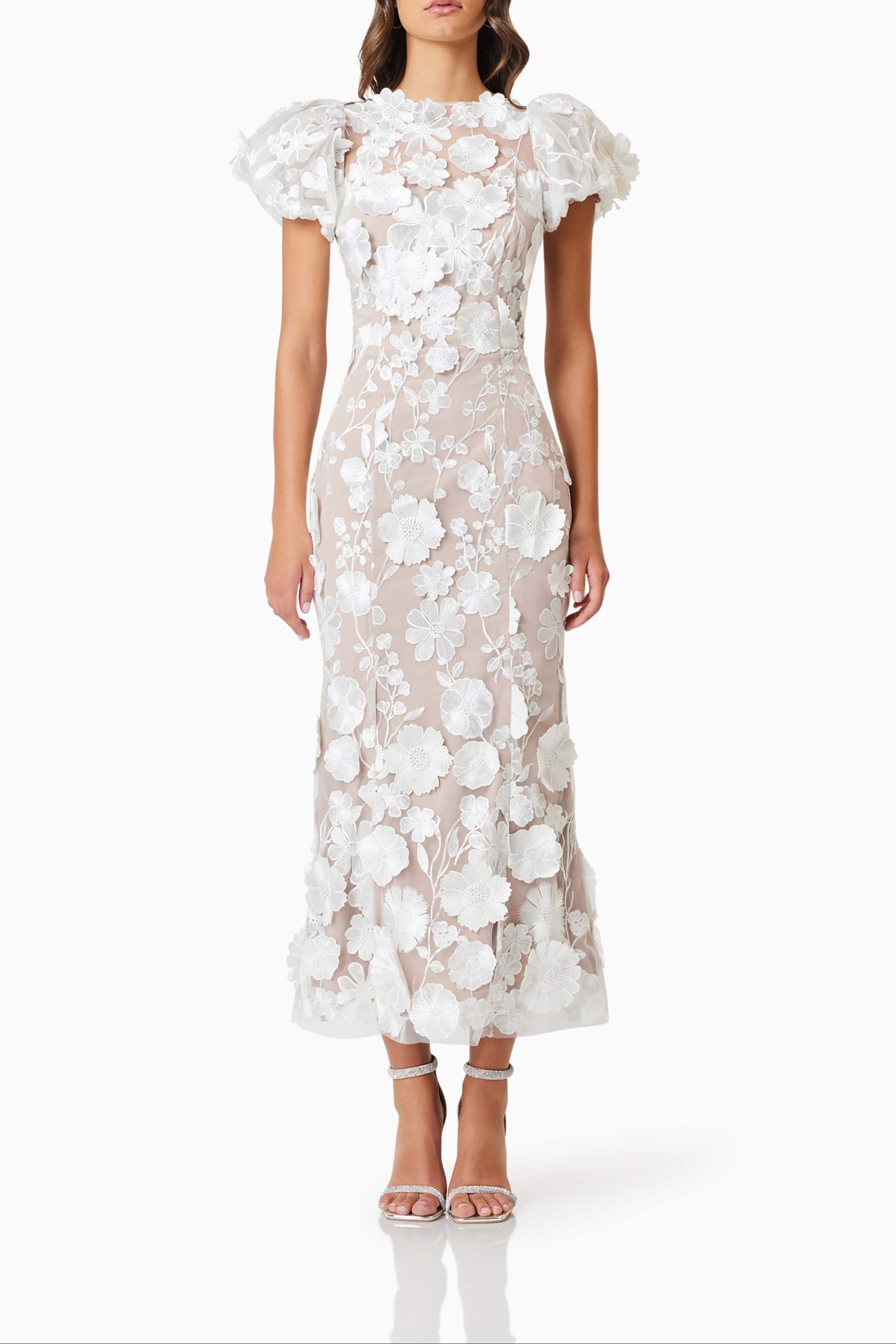 Astraea 3D Lace Maxi Dress In White Avalabel