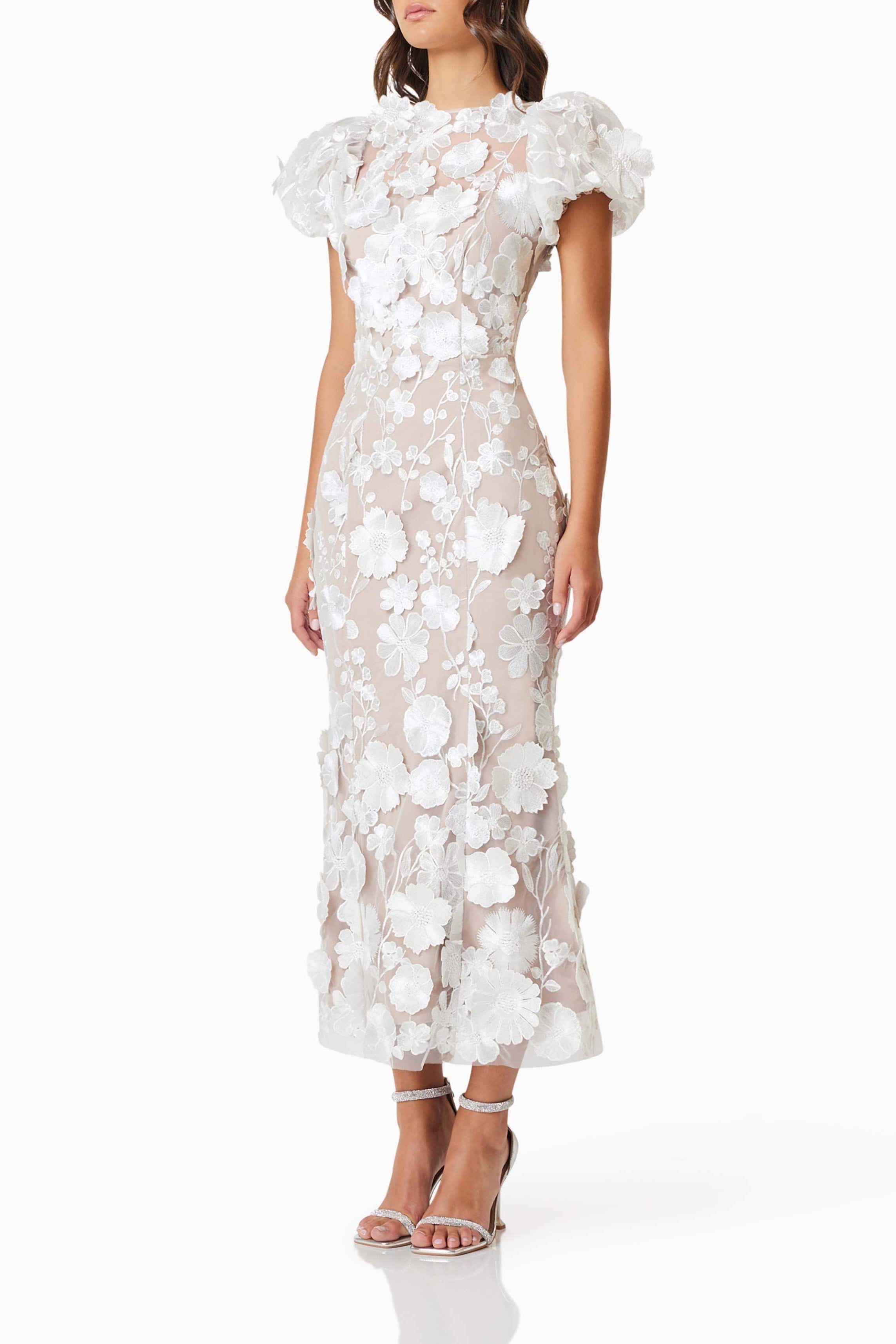 Astraea 3D Lace Maxi Dress In White Avalabel