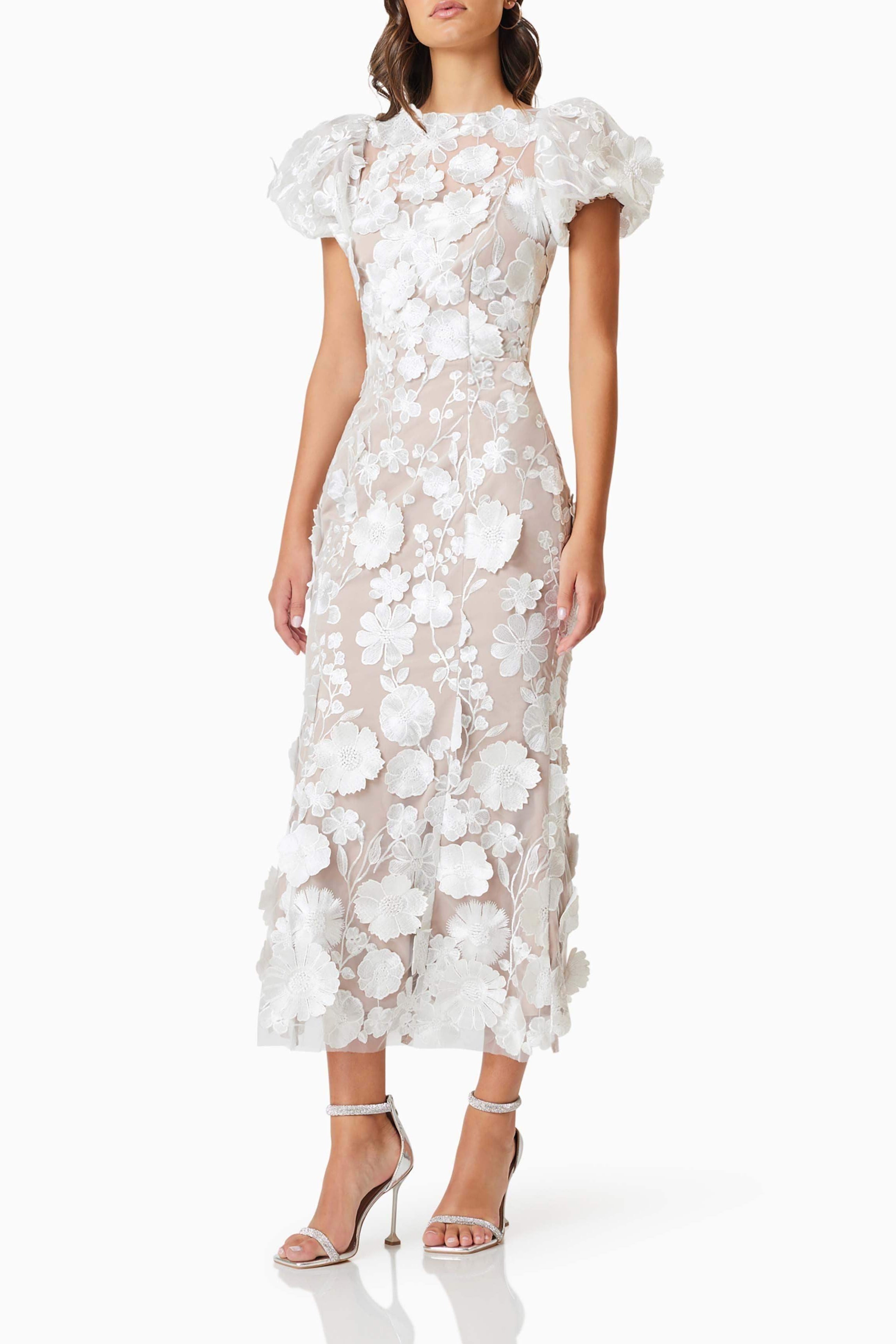 Astraea 3D Lace Maxi Dress In White Avalabel