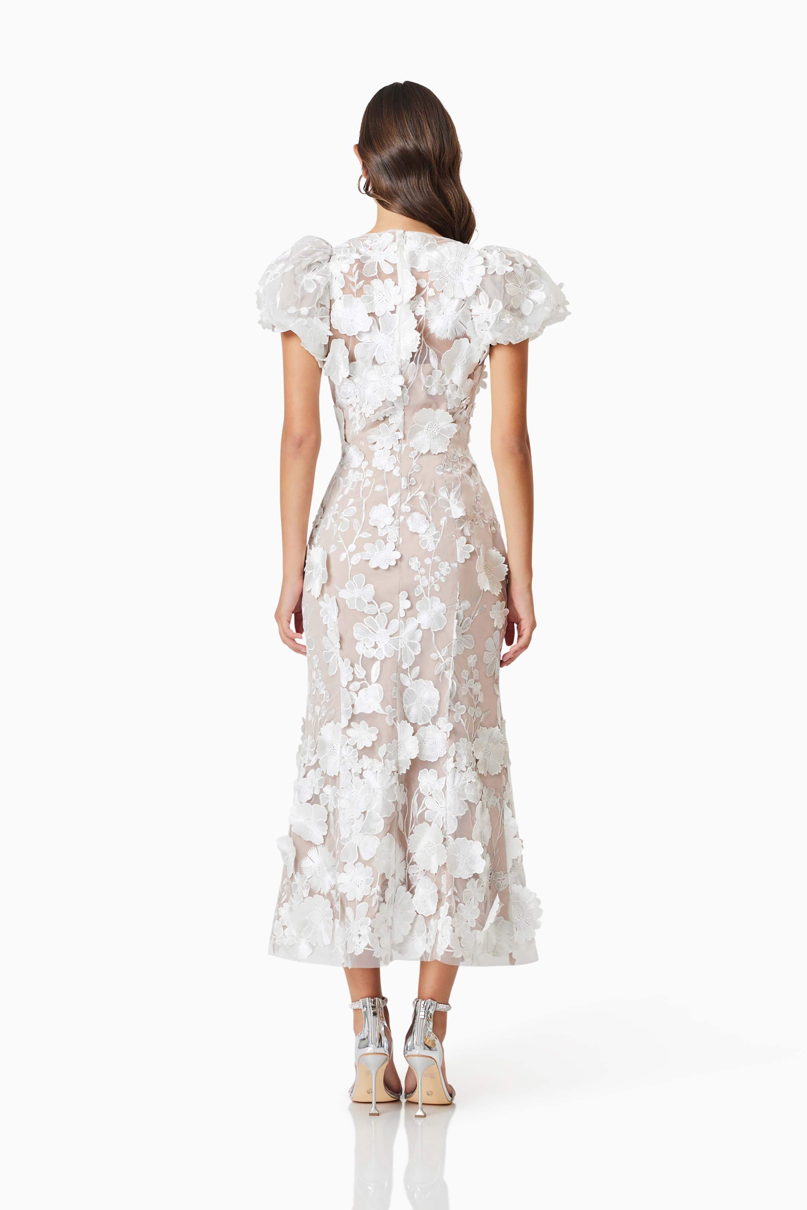 Astraea 3D Lace Maxi Dress In White Avalabel