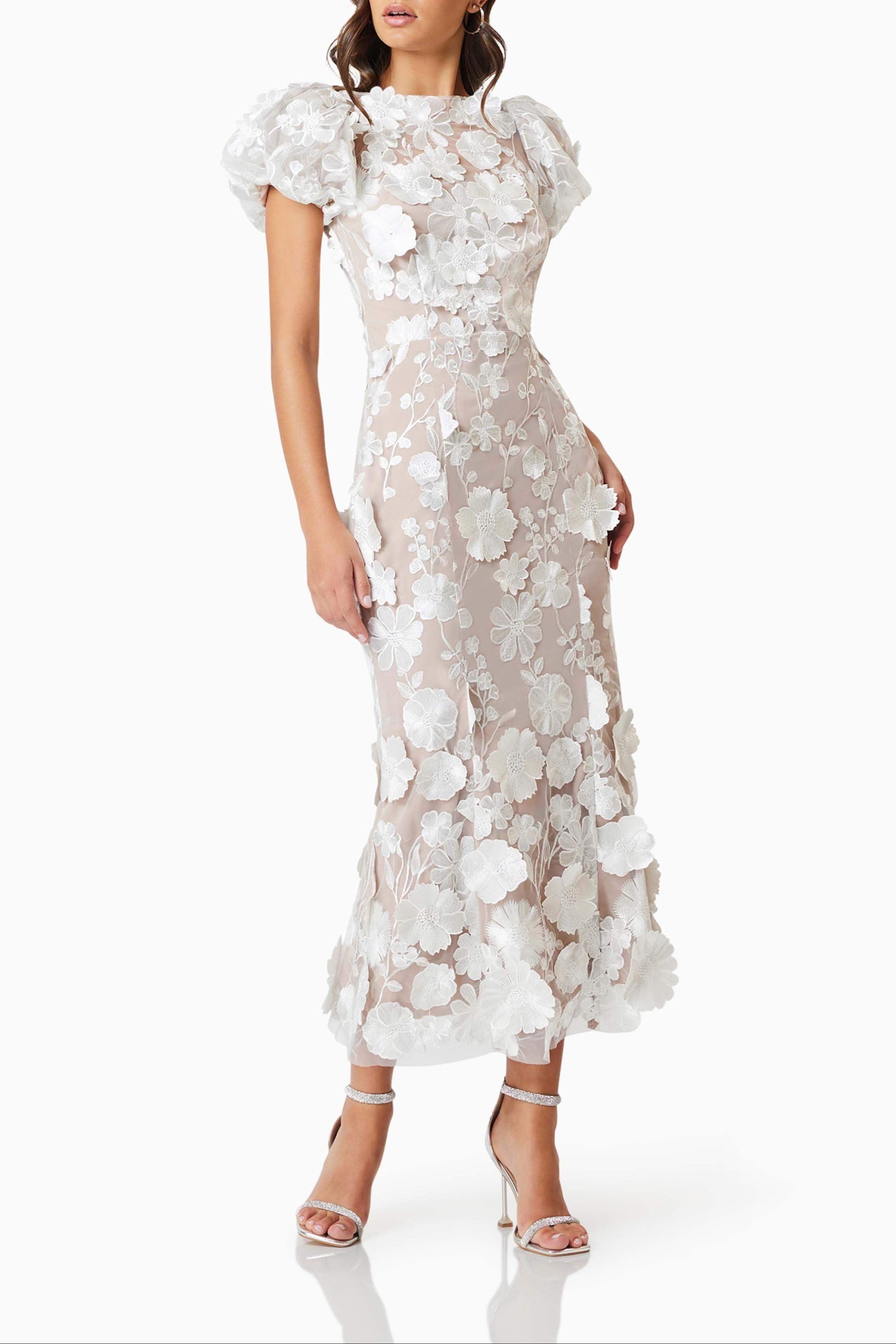 Astraea 3D Lace Maxi Dress In White Avalabel