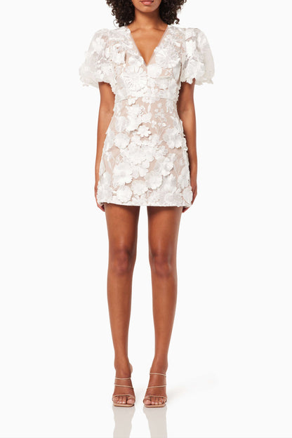 Zayla 3D Floral Mini Dress in White