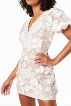 Zayla 3D Floral Mini Dress in White Avalabel
