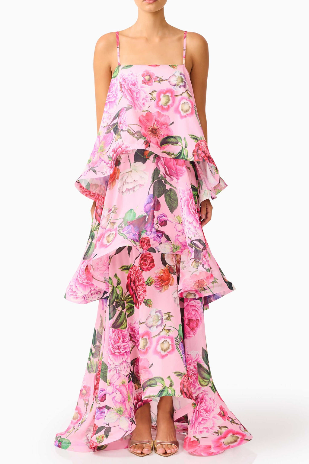 Sandy Tiered Maxi Dress In Pink Floral Avalabel