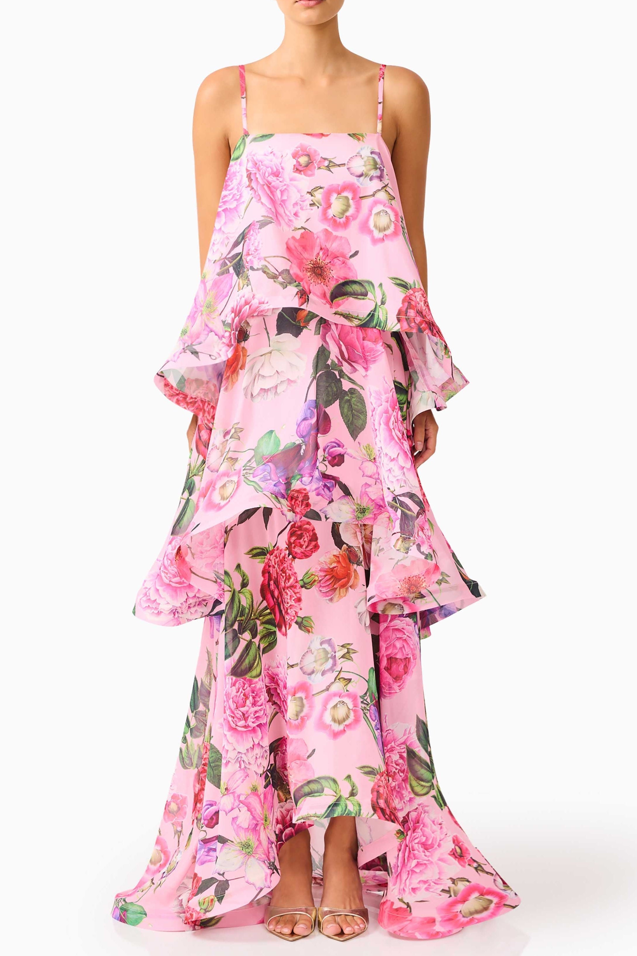 Sandy Tiered Maxi Dress In Pink Floral Avalabel