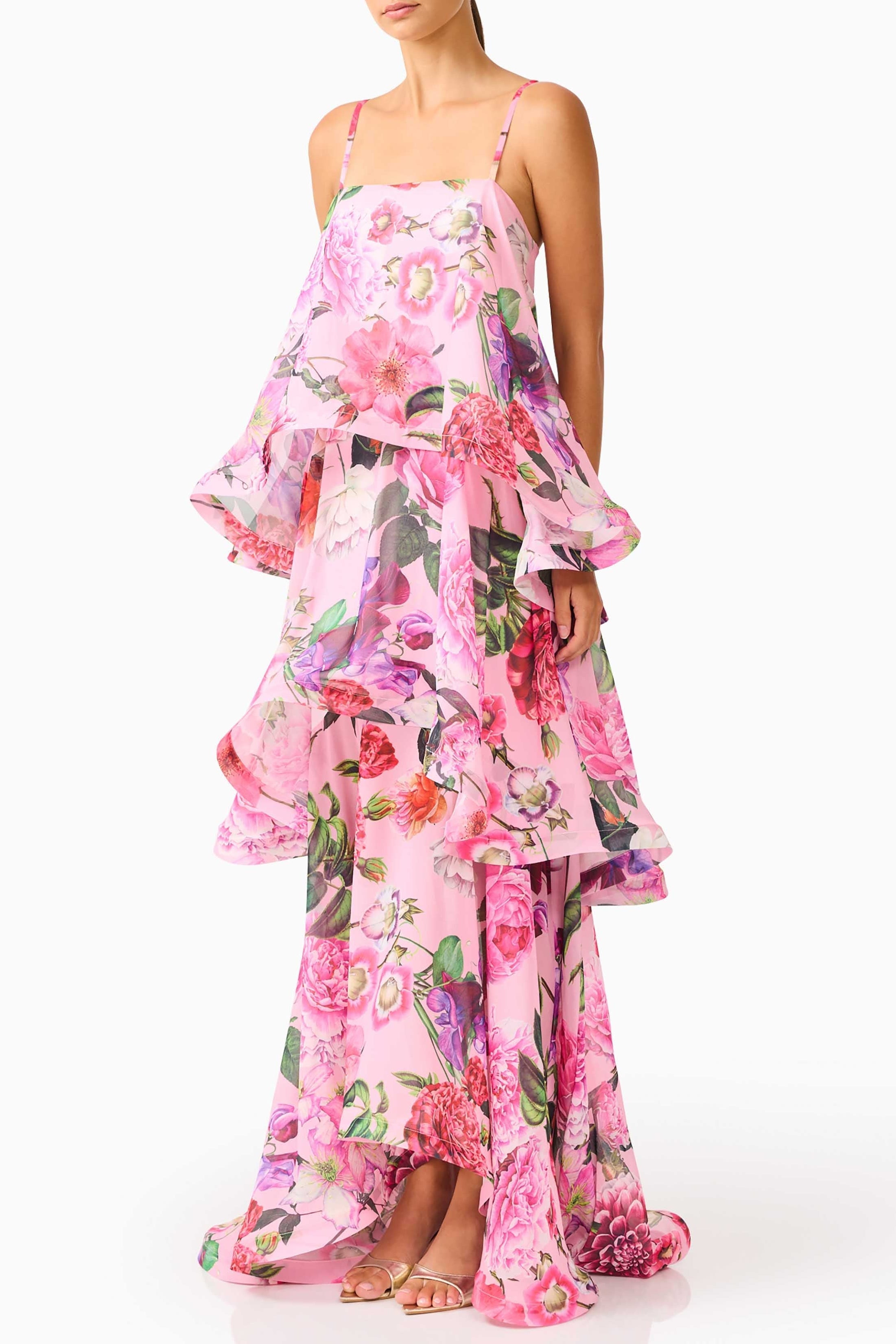 Sandy Tiered Maxi Dress In Pink Floral Avalabel