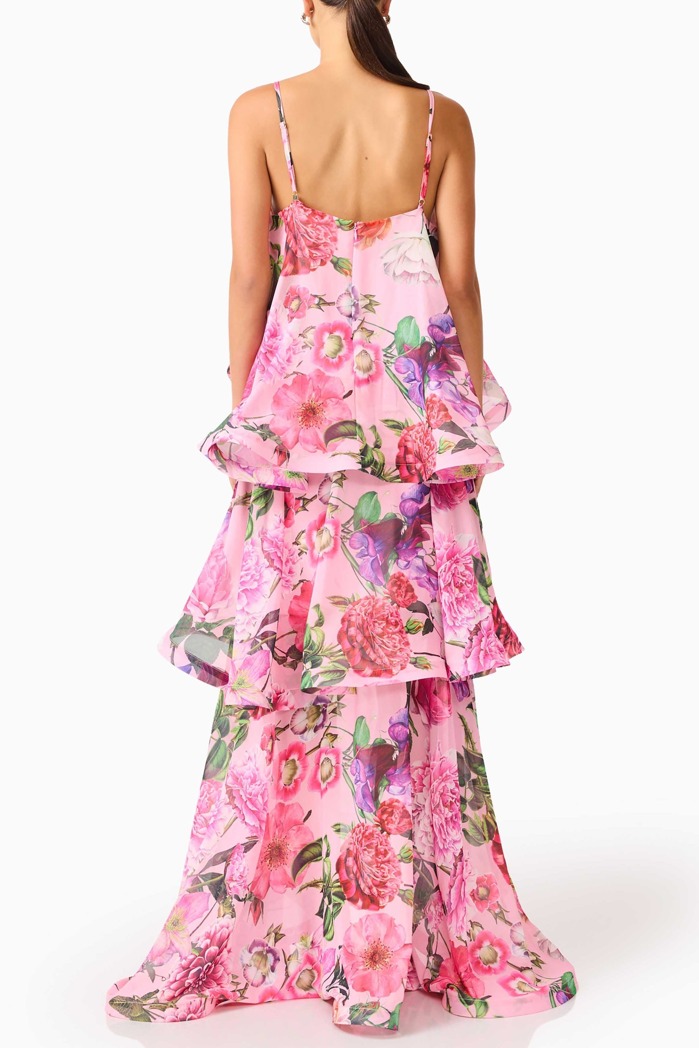 Sandy Tiered Maxi Dress In Pink Floral Avalabel