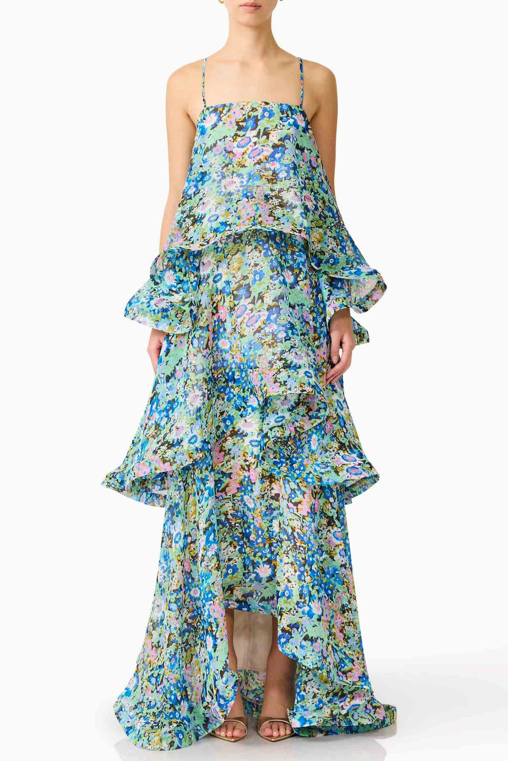 Sandy Tiered Maxi Dress In Green Floral Avalabel