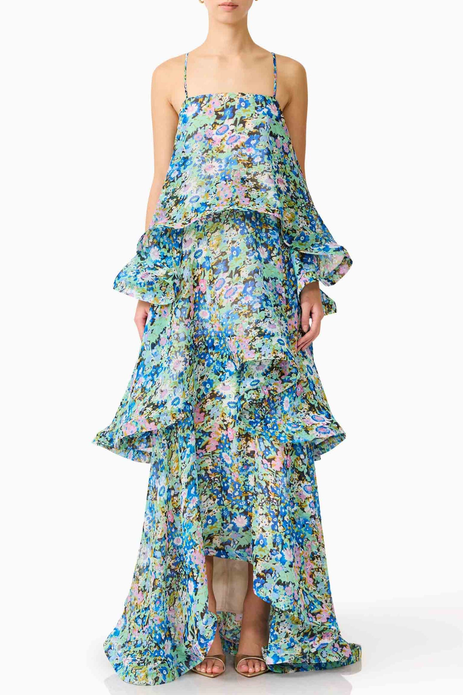 Sandy Tiered Maxi Dress In Green Floral Avalabel