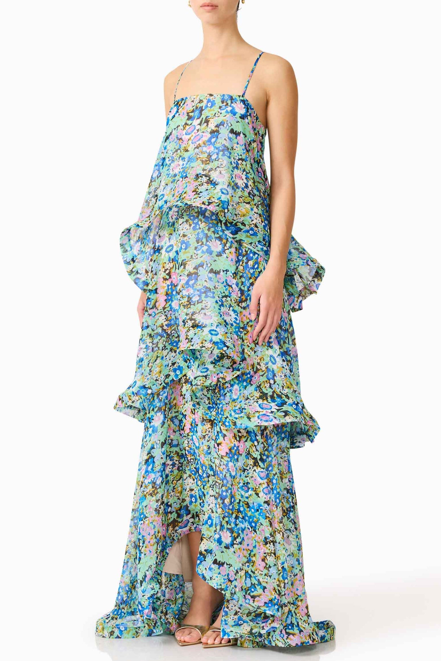 Sandy Tiered Maxi Dress In Green Floral Avalabel