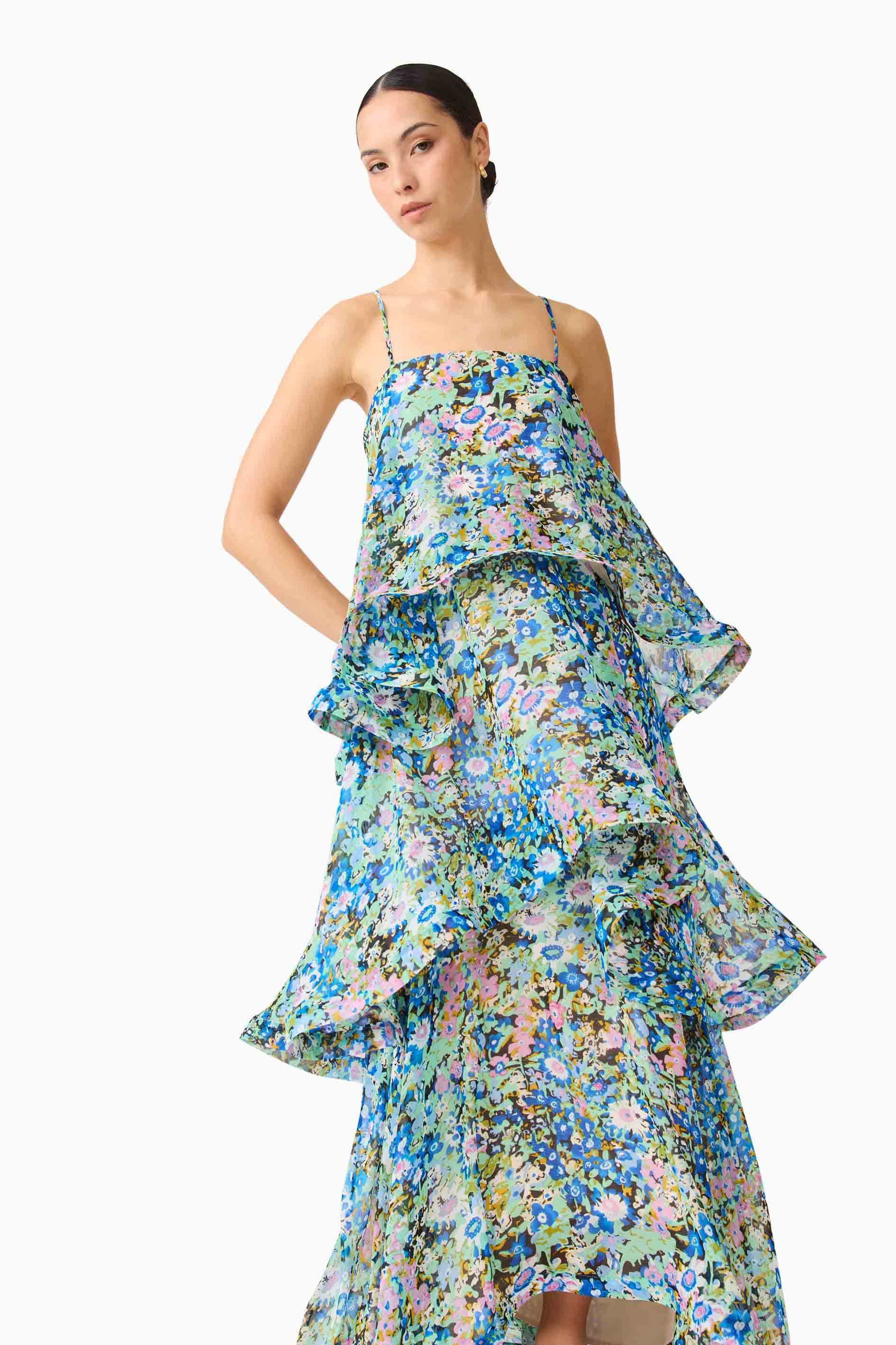 Sandy Tiered Maxi Dress In Green Floral Avalabel
