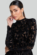 sherry Long-sleeved zippered lace mini dress in black Avalabel