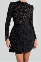 sherry Long-sleeved zippered lace mini dress in black Avalabel