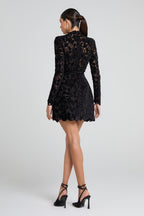 sherry Long-sleeved zippered lace mini dress in black Avalabel