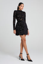 sherry Long-sleeved zippered lace mini dress in black Avalabel