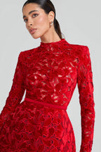 sherry Long-sleeved zippered lace mini dress in red Avalabel