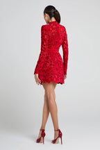 sherry Long-sleeved zippered lace mini dress in red Avalabel
