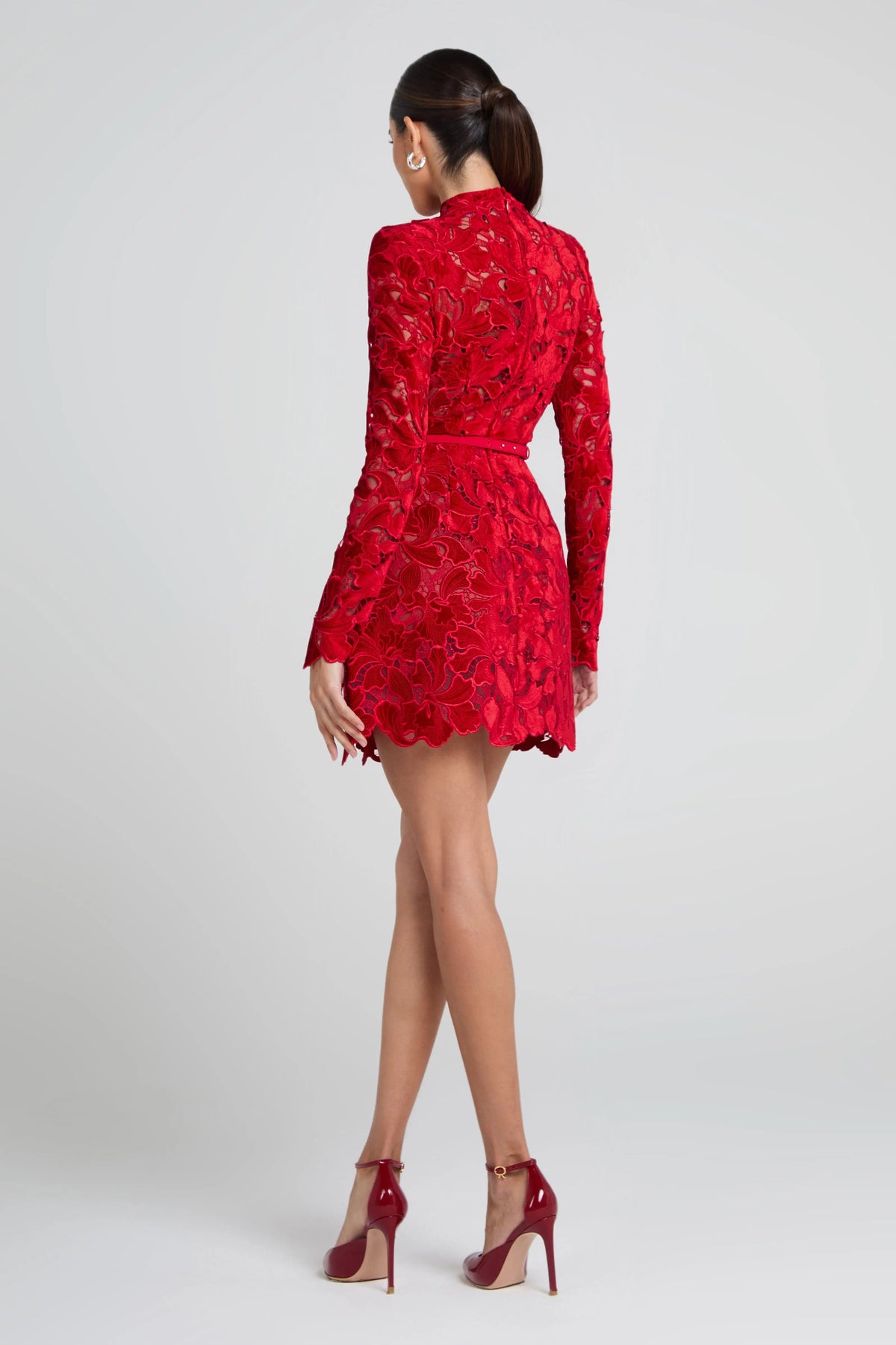 sherry Long-sleeved zippered lace mini dress in red Avalabel