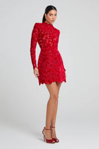 sherry Long-sleeved zippered lace mini dress in red Avalabel