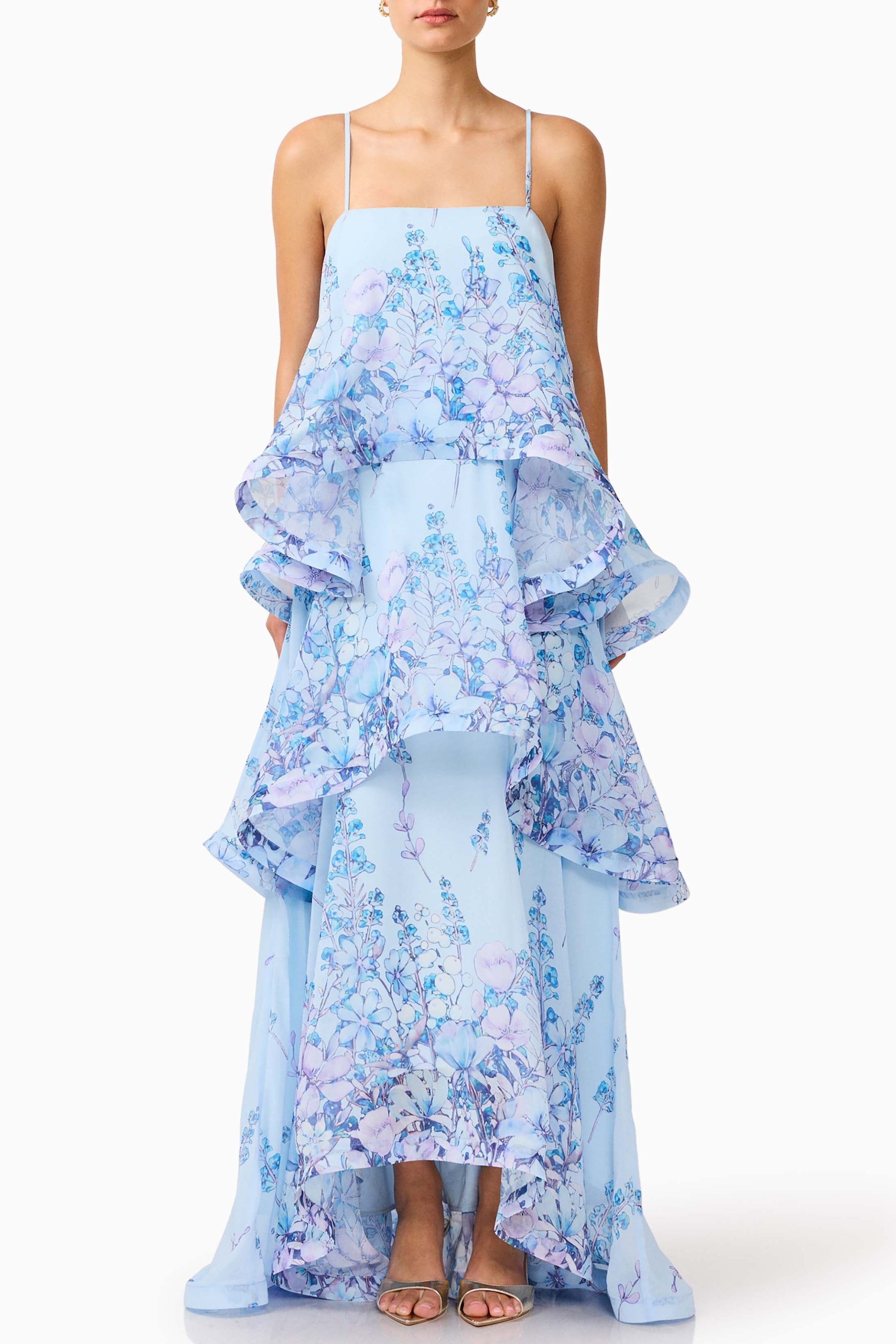 Sandy Tiered Maxi Dress In Baby Blue Floral Avalabel