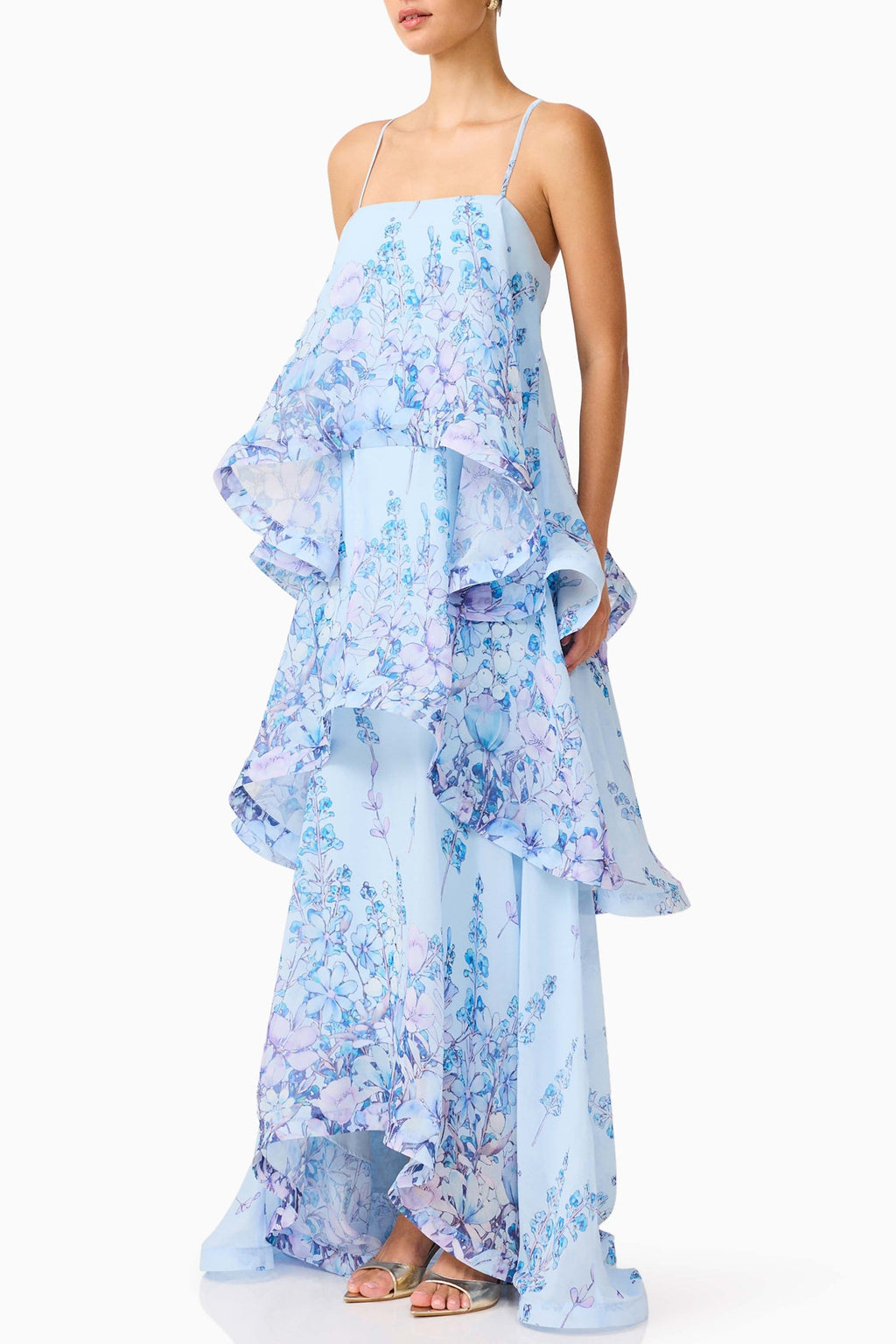 Sandy Tiered Maxi Dress In Baby Blue Floral Avalabel