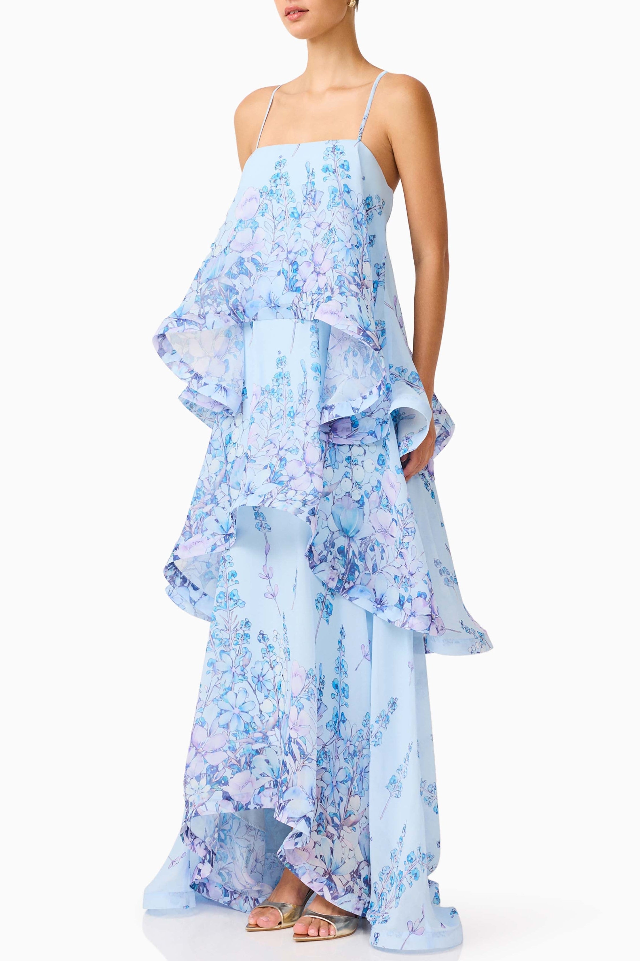 Sandy Tiered Maxi Dress In Baby Blue Floral Avalabel