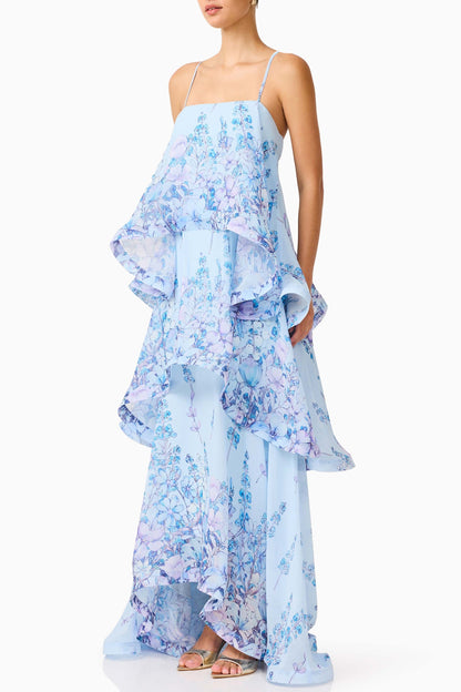 Sandy Tiered Maxi Dress In Baby Blue Floral