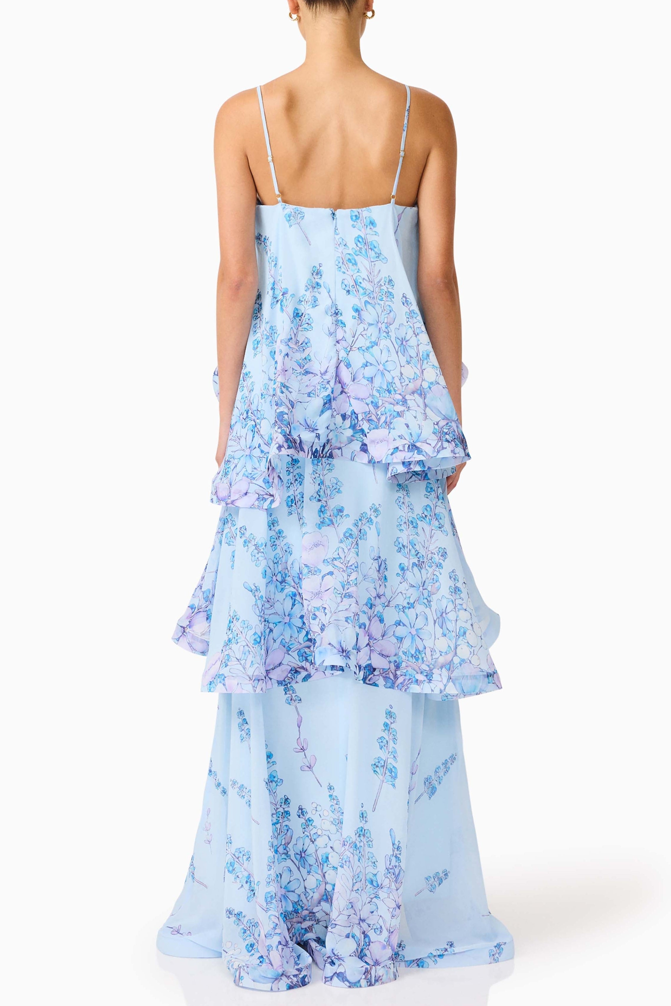Sandy Tiered Maxi Dress In Baby Blue Floral Avalabel