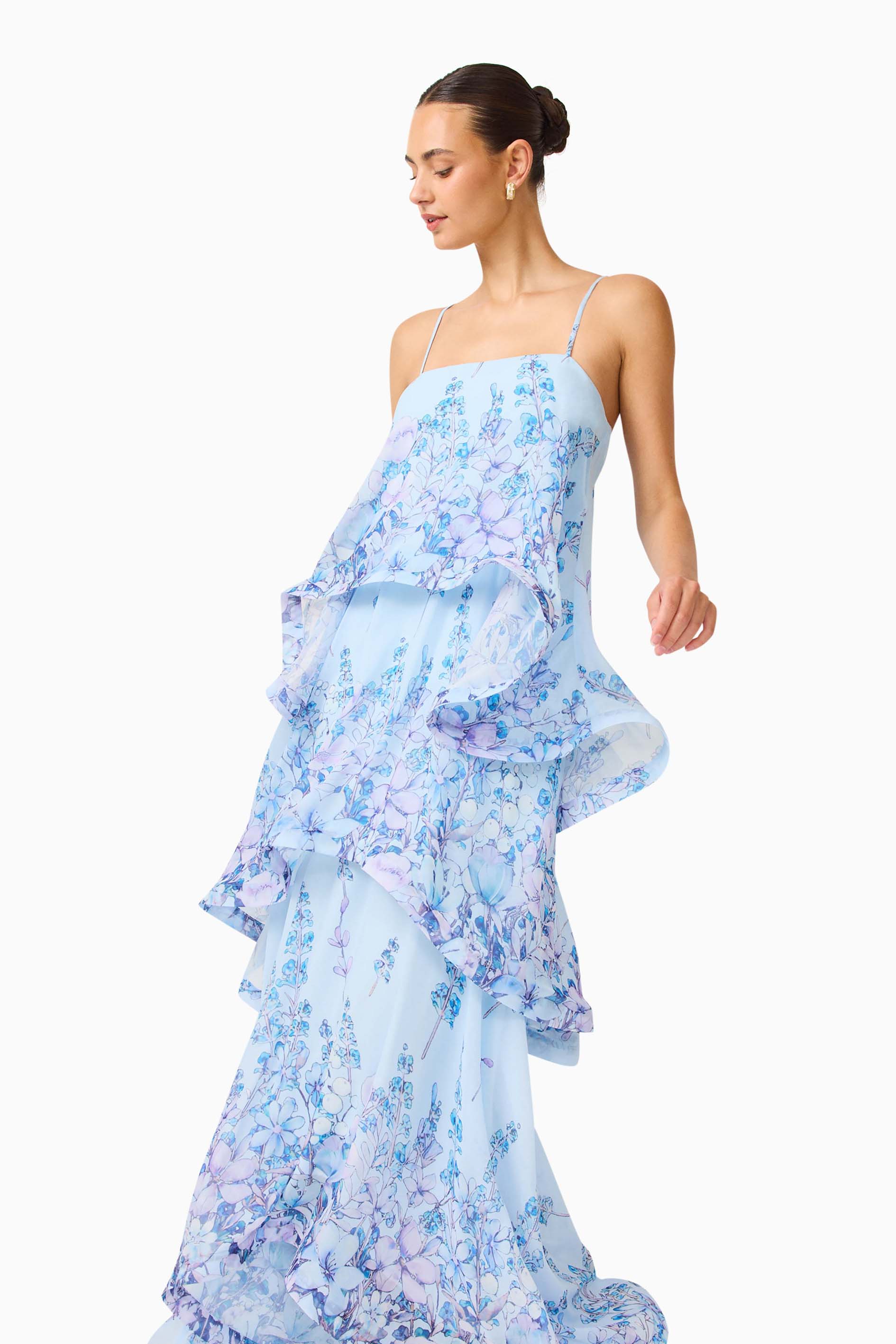 Sandy Tiered Maxi Dress In Baby Blue Floral Avalabel