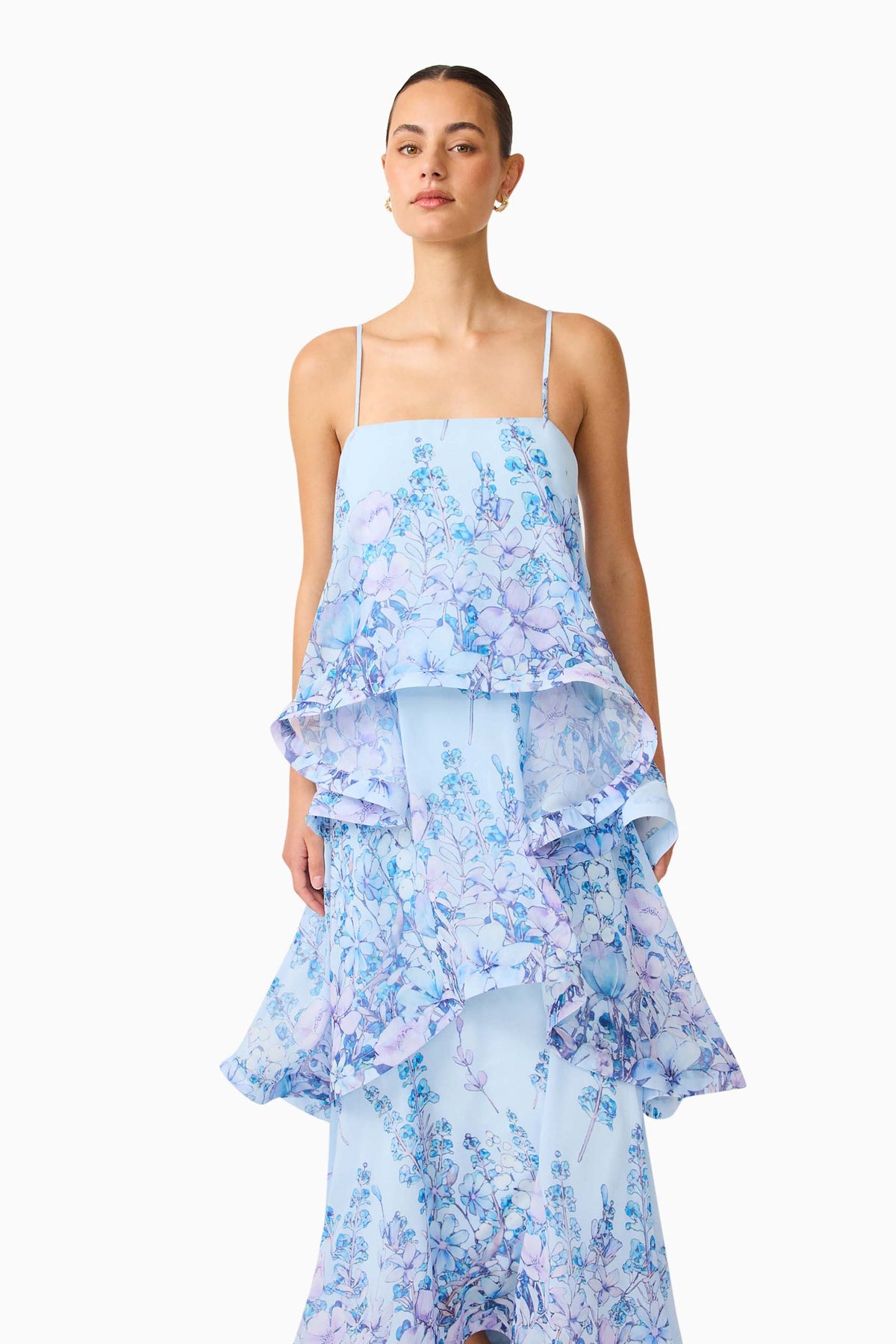 Sandy Tiered Maxi Dress In Baby Blue Floral Avalabel