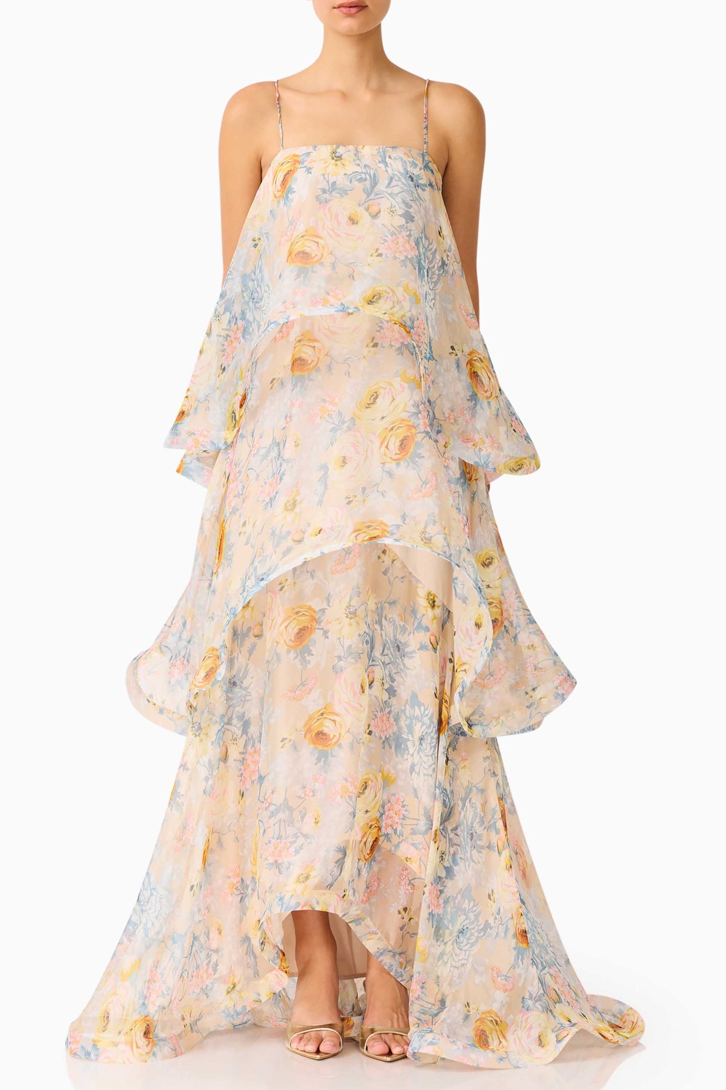 Sandy Tiered Maxi Dress In Yellow Floral