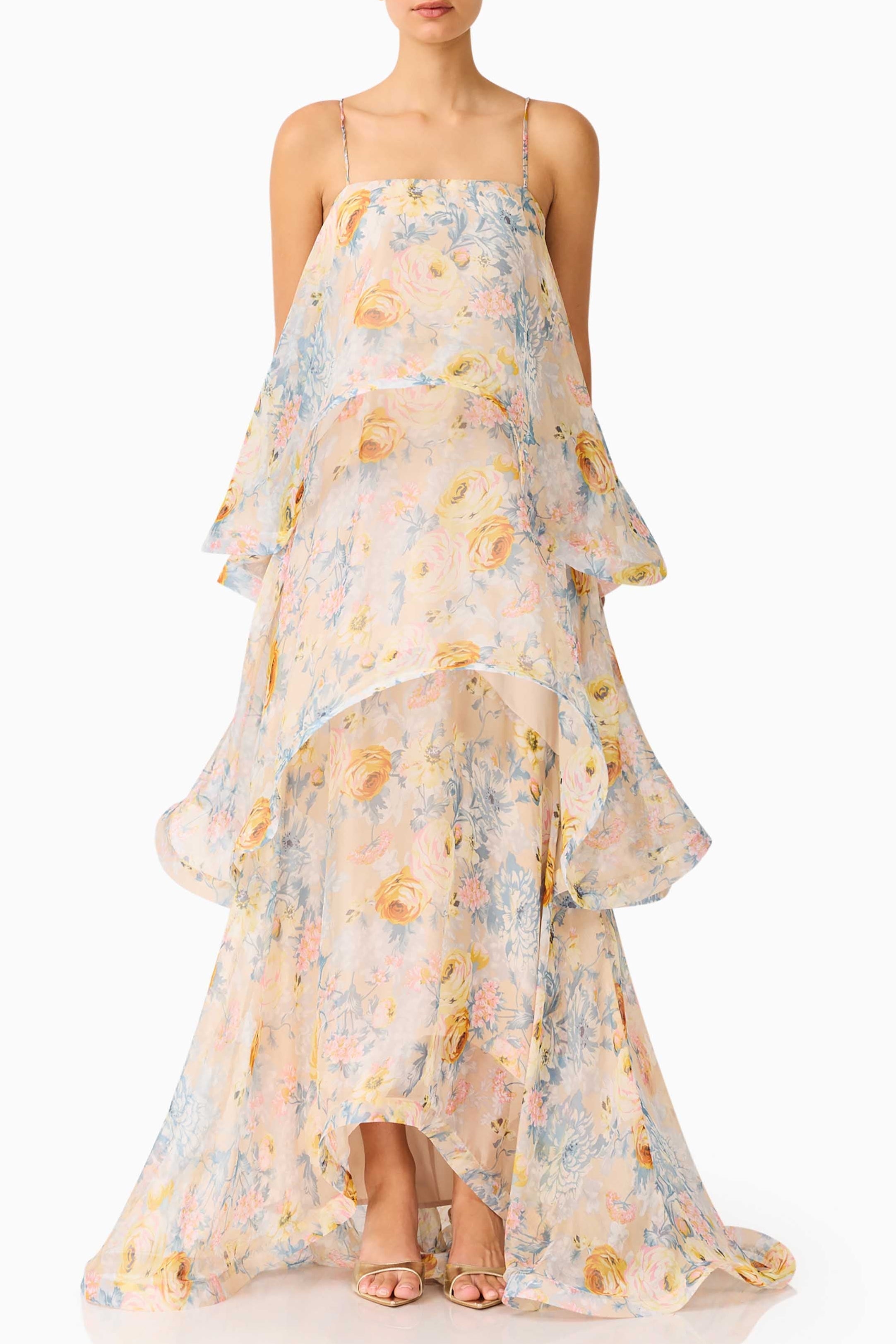 Sandy Tiered Maxi Dress In Yellow Floral Avalabel