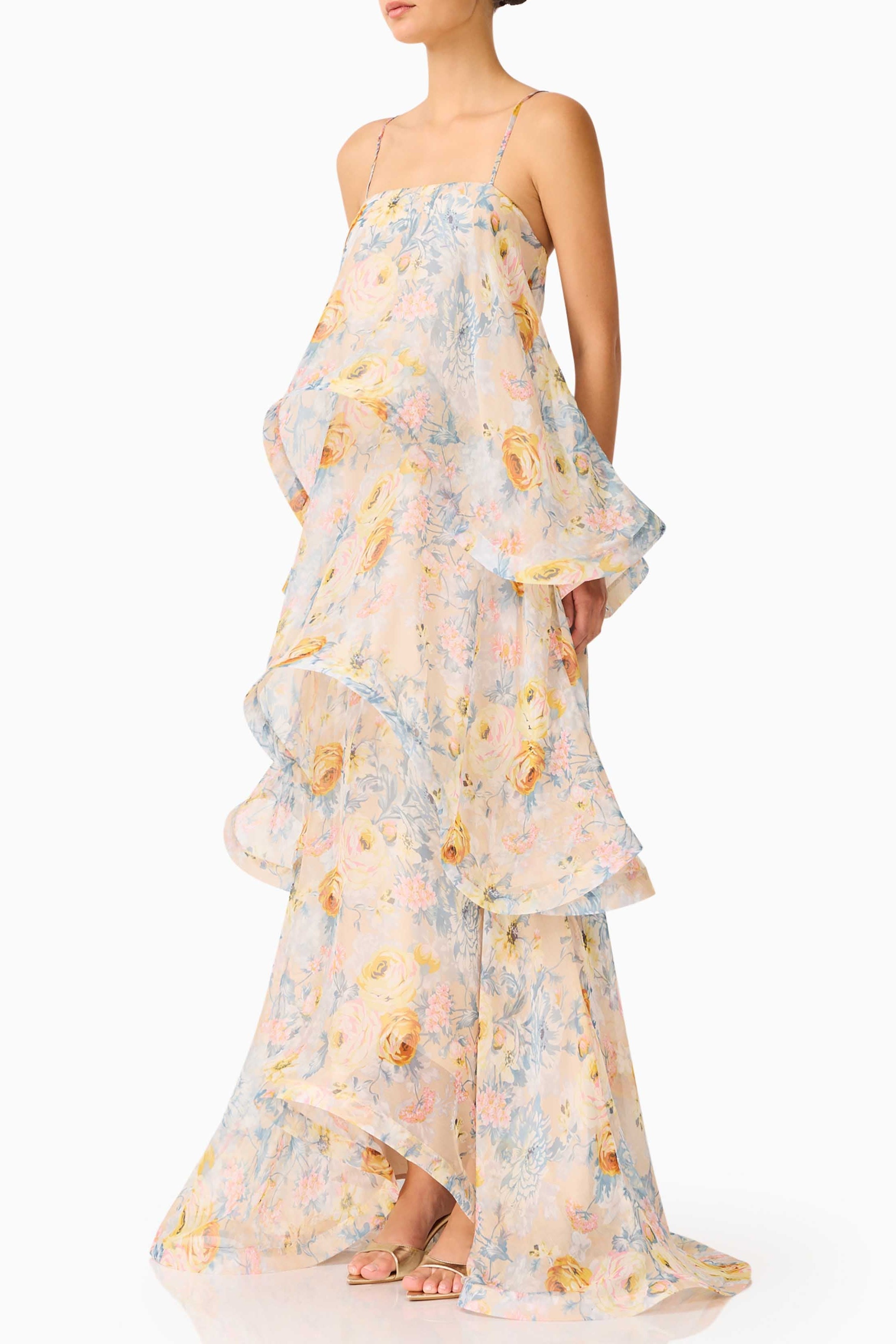 Sandy Tiered Maxi Dress In Yellow Floral Avalabel