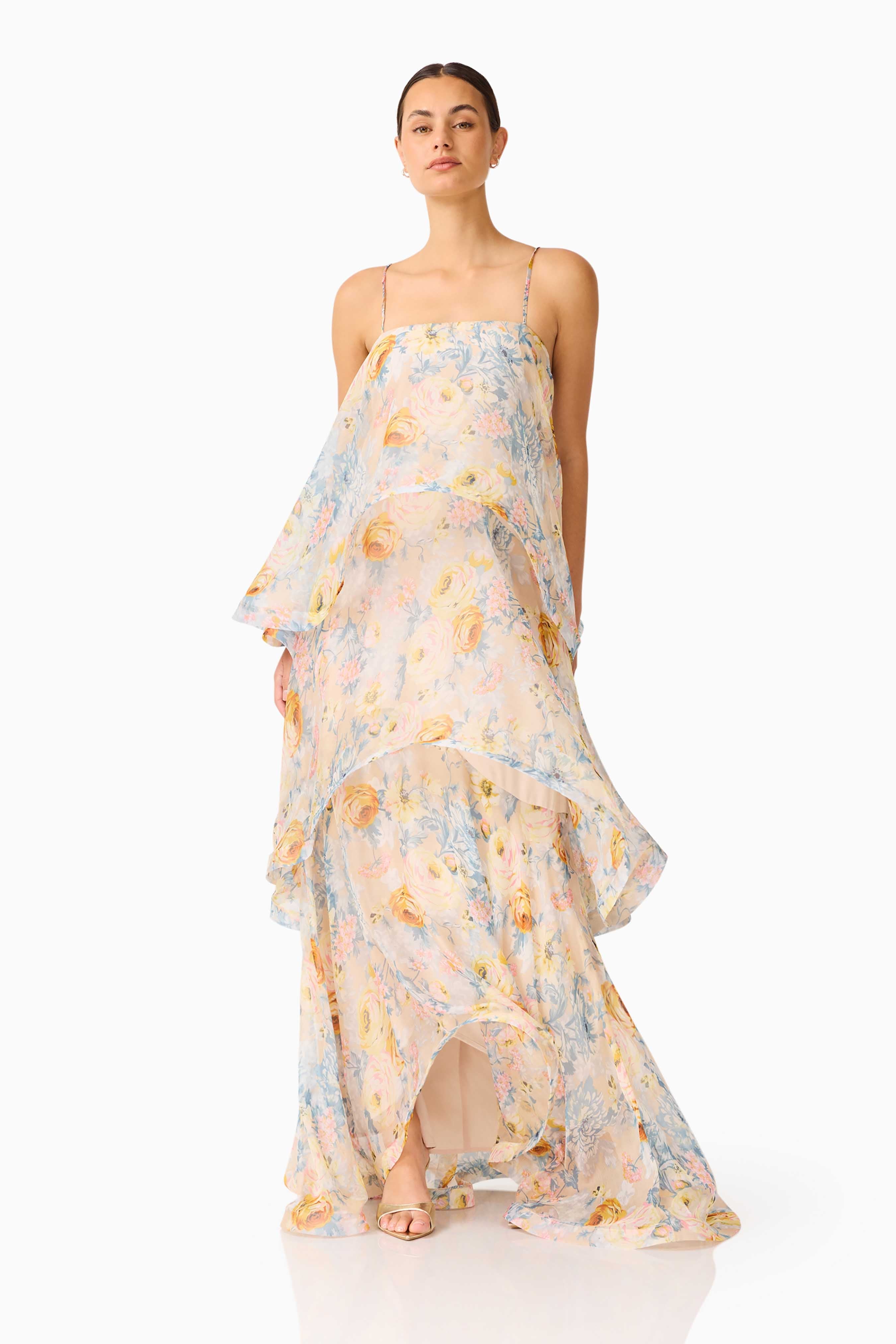 Sandy Tiered Maxi Dress In Yellow Floral Avalabel