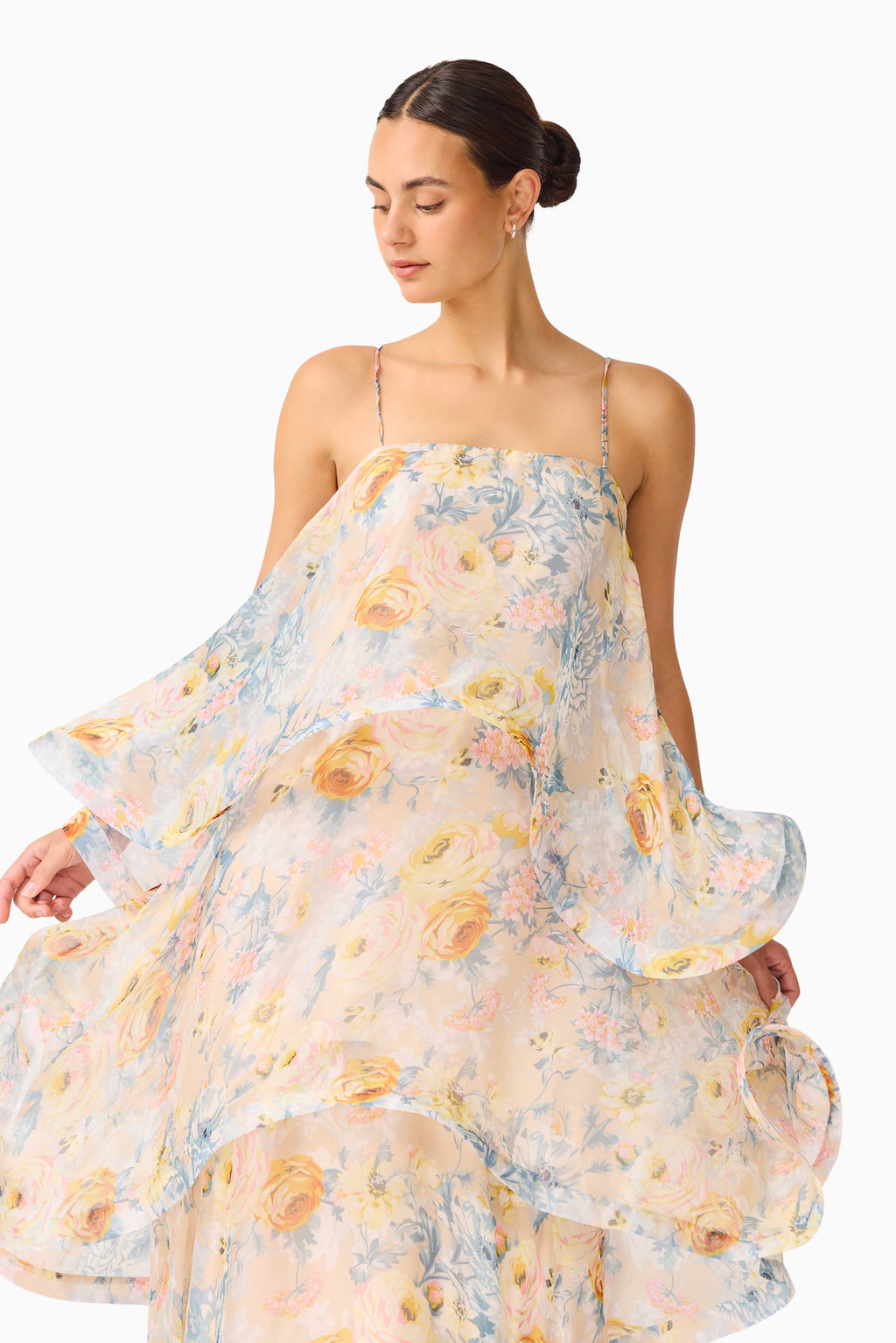 Sandy Tiered Maxi Dress In Yellow Floral Avalabel