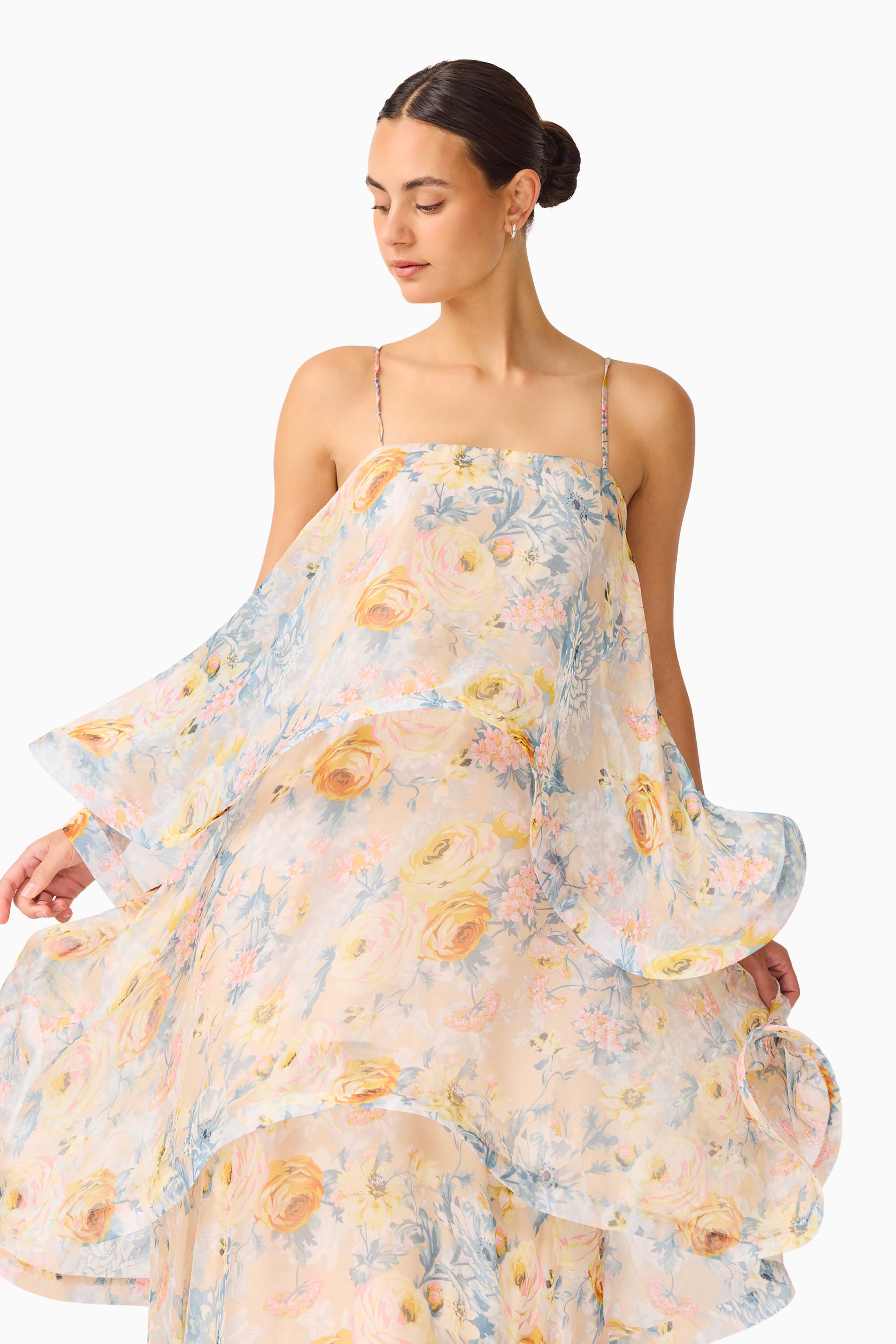 Sandy Tiered Maxi Dress In Yellow Floral Avalabel