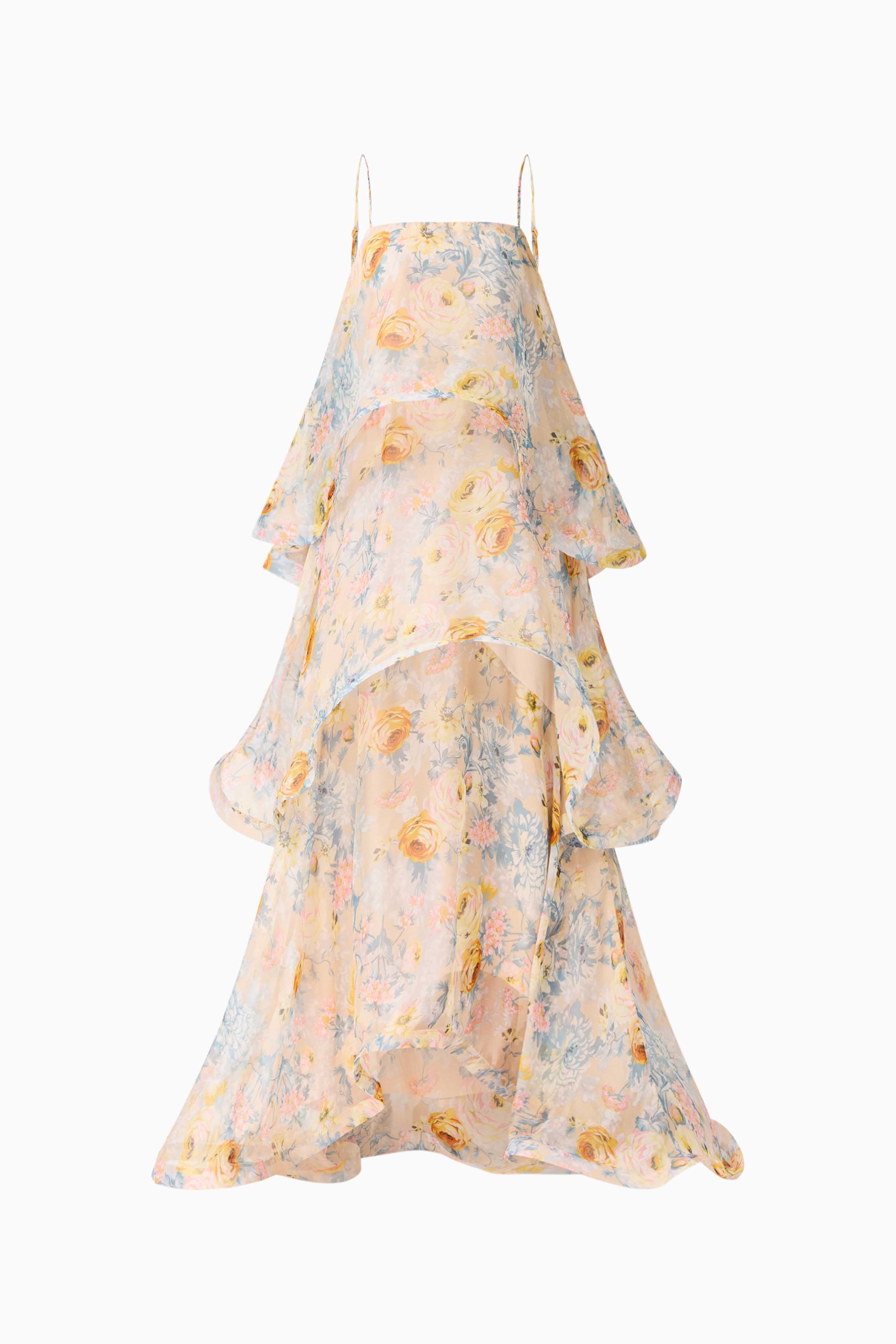 Sandy Tiered Maxi Dress In Yellow Floral Avalabel