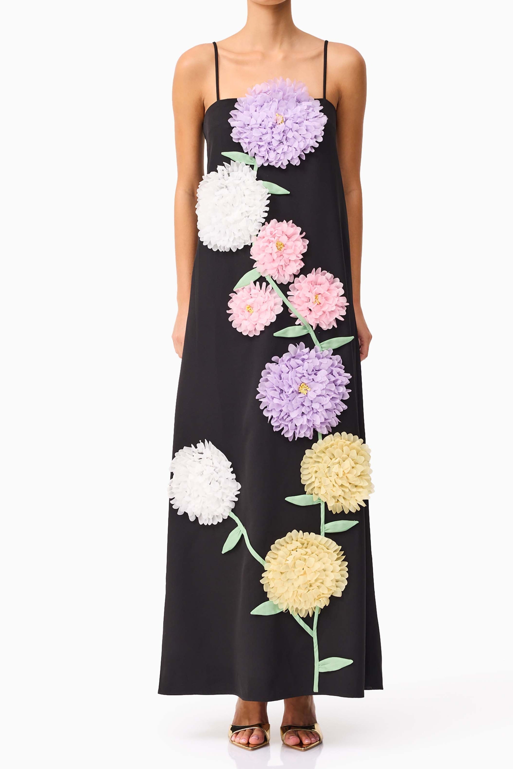 Kristin Buttercup Embroidered Maxi Dress in Black Avalabel