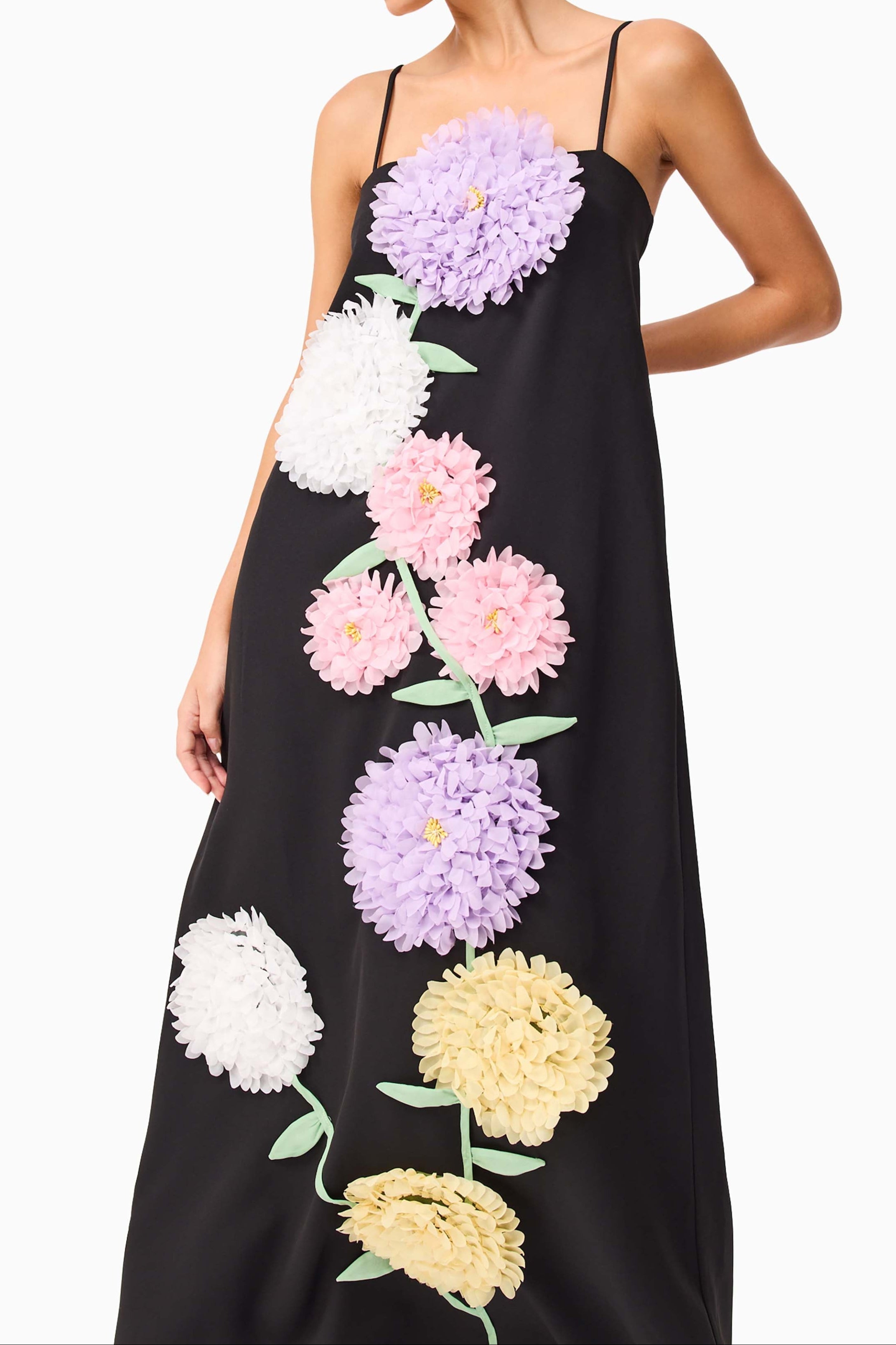 Kristin Buttercup Embroidered Maxi Dress in Black Avalabel