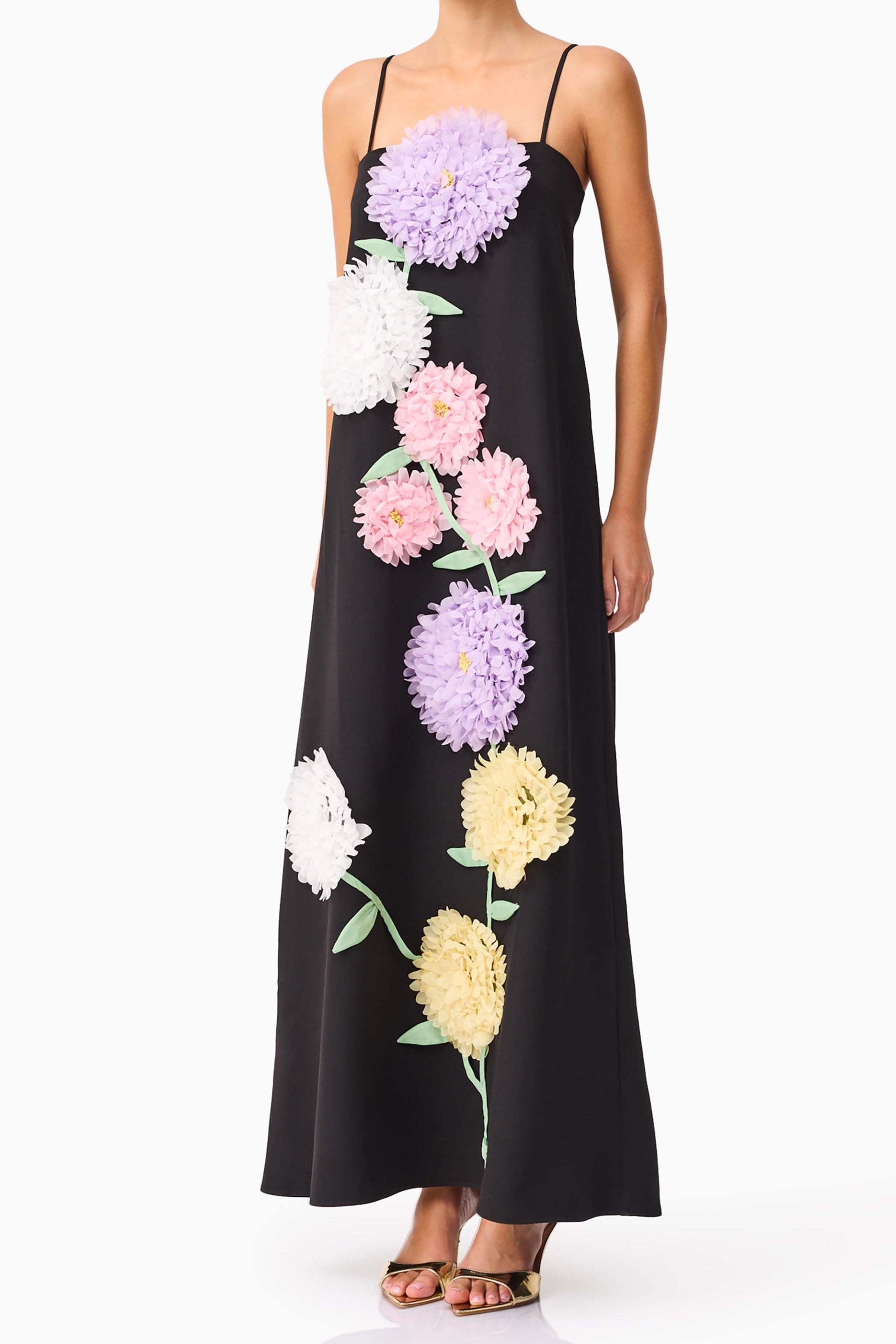 Kristin Buttercup Embroidered Maxi Dress in Black Avalabel